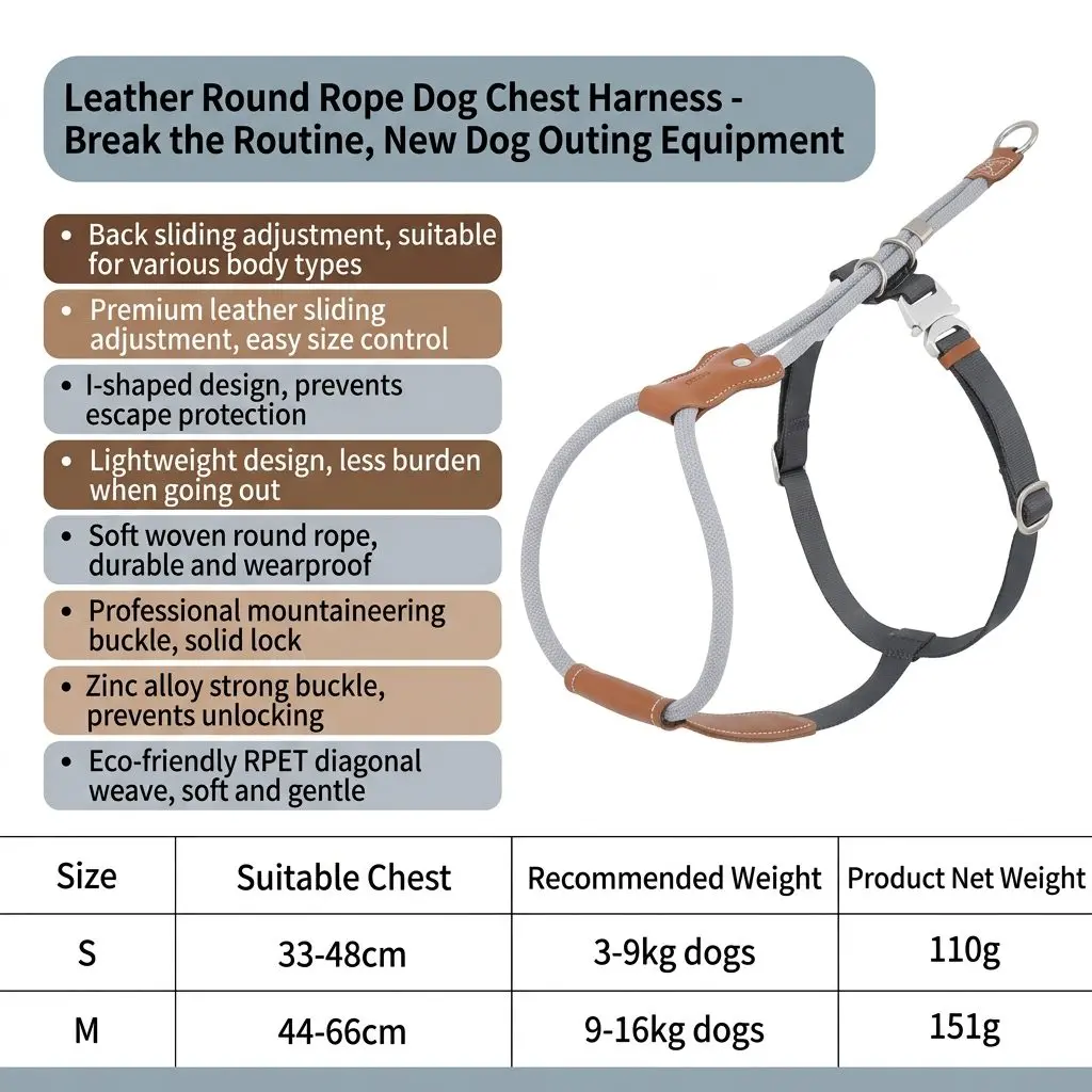HiDREAM H-Shape Dog Harness – Leather & Rope Adjustable Vest, Escape-Proof with Leash 6 A037 11