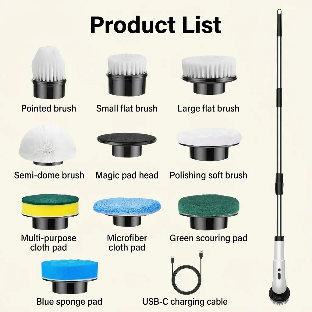 SpinClean Pro Cordless Electric Cleaning Brush – Multi-Surface Kitchen & Bathroom Scrubber 10 B021 13