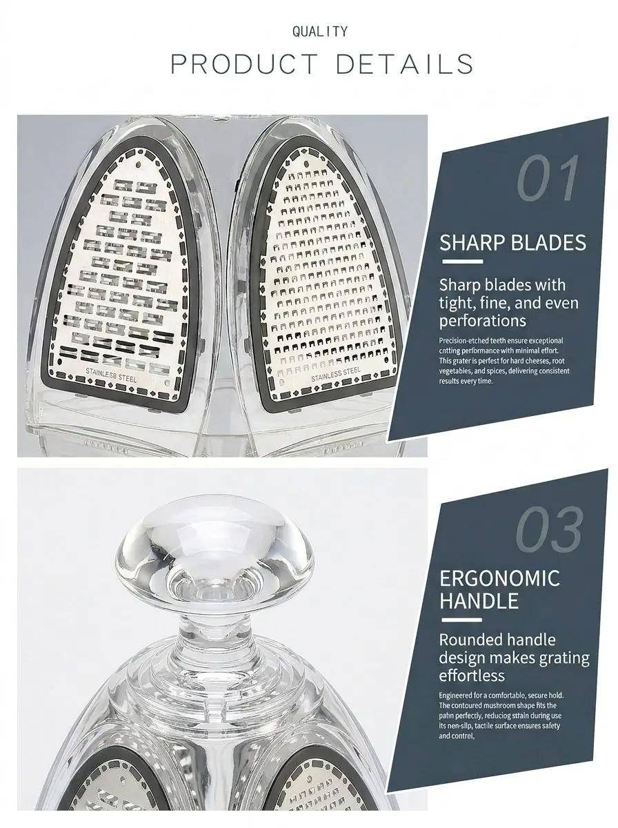 CrystalGrate 4-in-1 Luxury Grater Set – Mushroom Lemon Zester, Stainless Steel Multi-Function Box Grater 3 B038 comp 02
