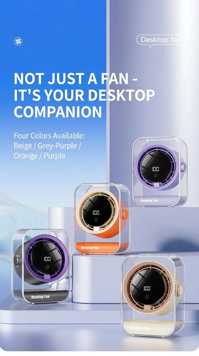 2026 Premium Stepless Speed Desktop Fan - Portable USB Rechargeable Rotatable Mini Desk Fan 13 B043 02