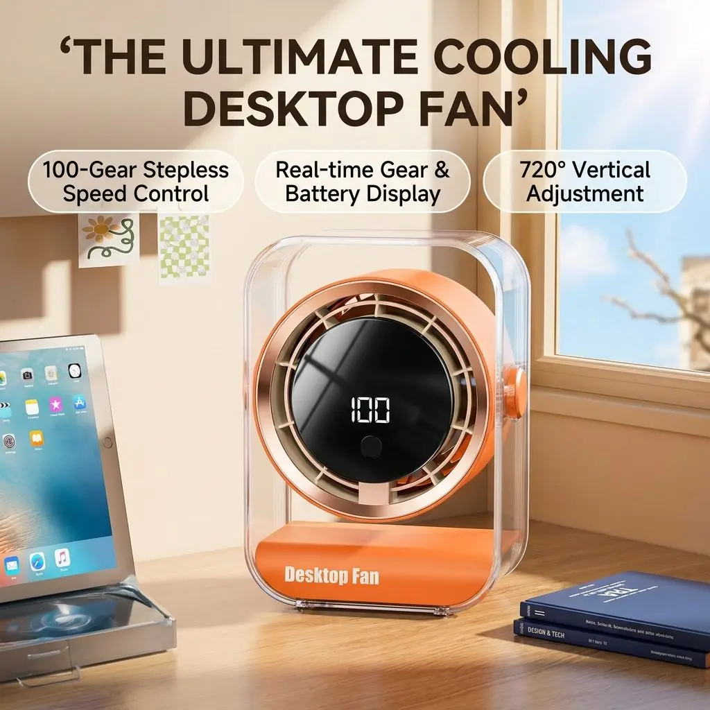2026 Premium Stepless Speed Desktop Fan - Portable USB Rechargeable Rotatable Mini Desk Fan 9 B043 05