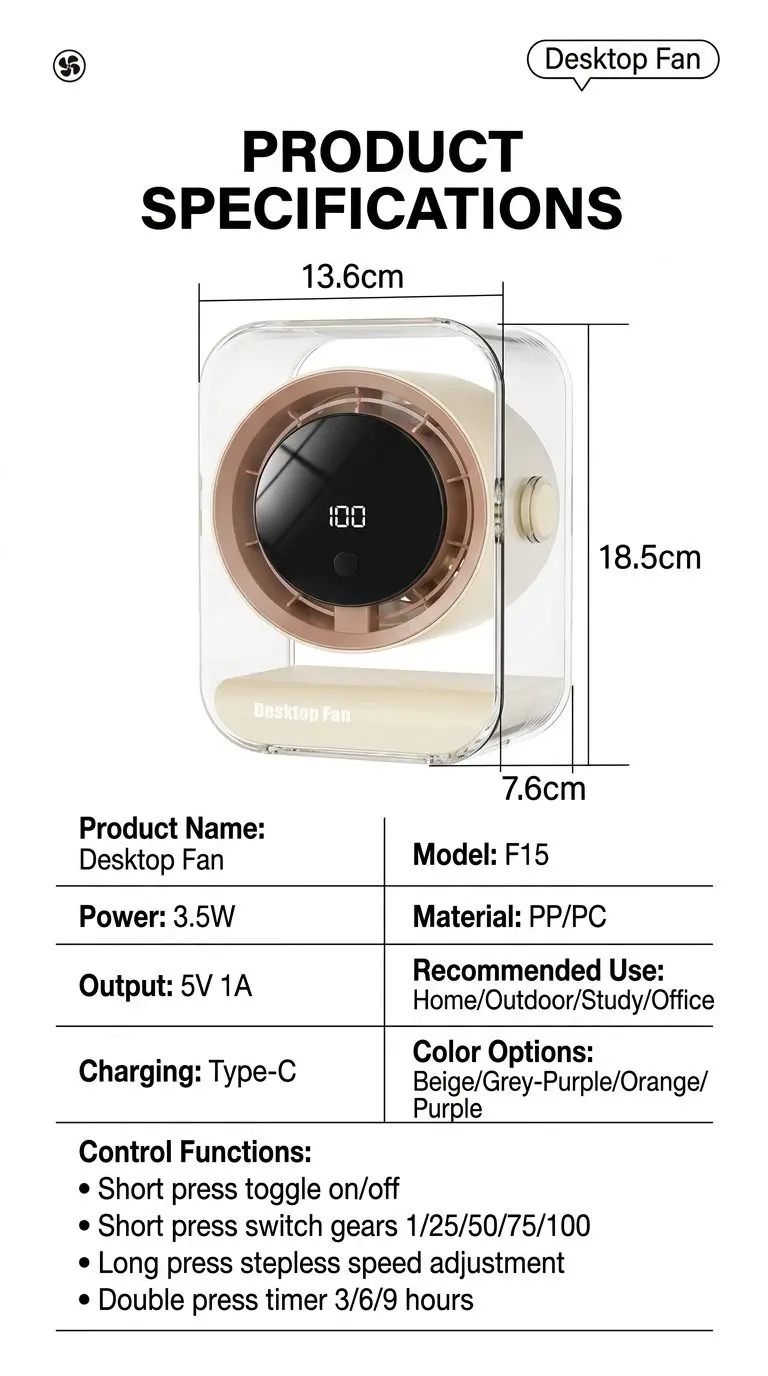 2026 Premium Stepless Speed Desktop Fan - Portable USB Rechargeable Rotatable Mini Desk Fan 14 B043 09