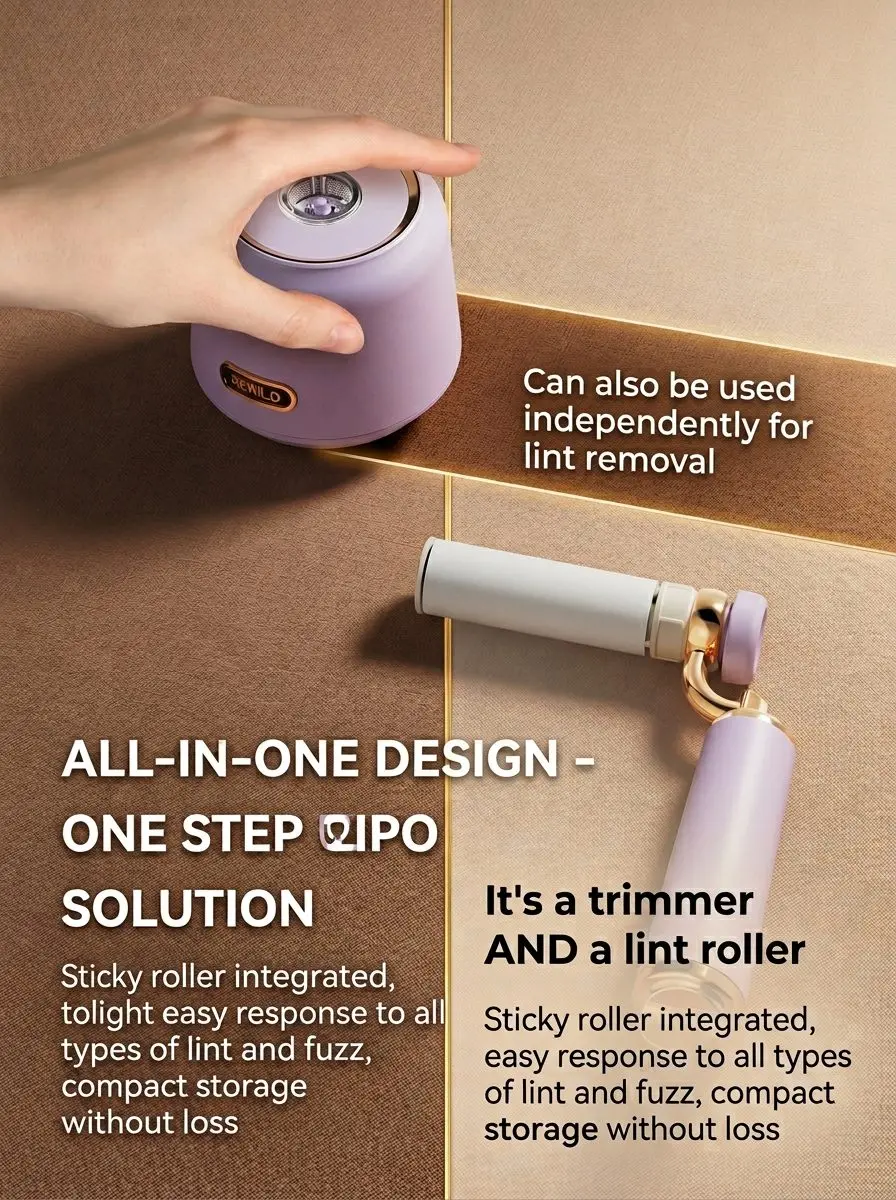 Premium 2-in-1 Rechargeable Fabric Shaver & Lint Roller - Portable Clothes Fuzz Remover 5 B044 img 06