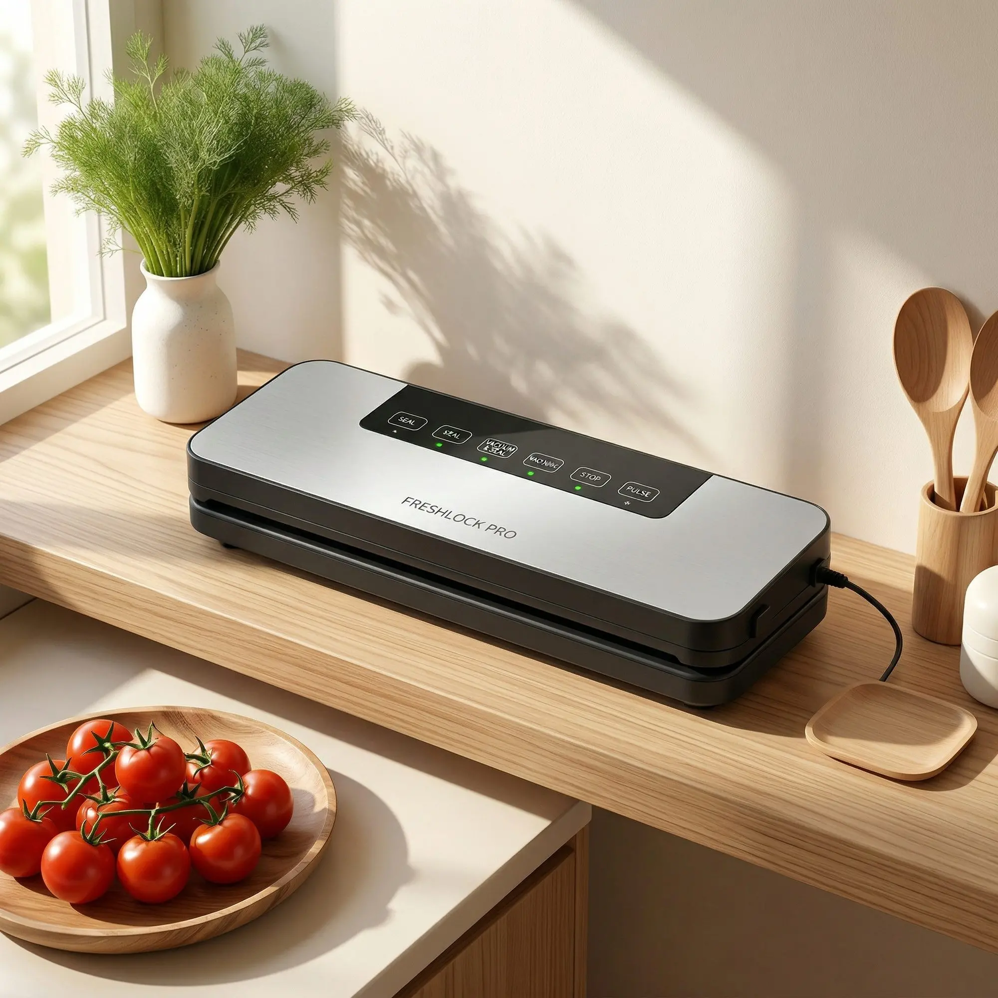 FreshLock Pro Automatic Vacuum Food Sealer – Compact All-in-One, Dry & Moist Food Preservation 2 One-Button Vacuum Seal