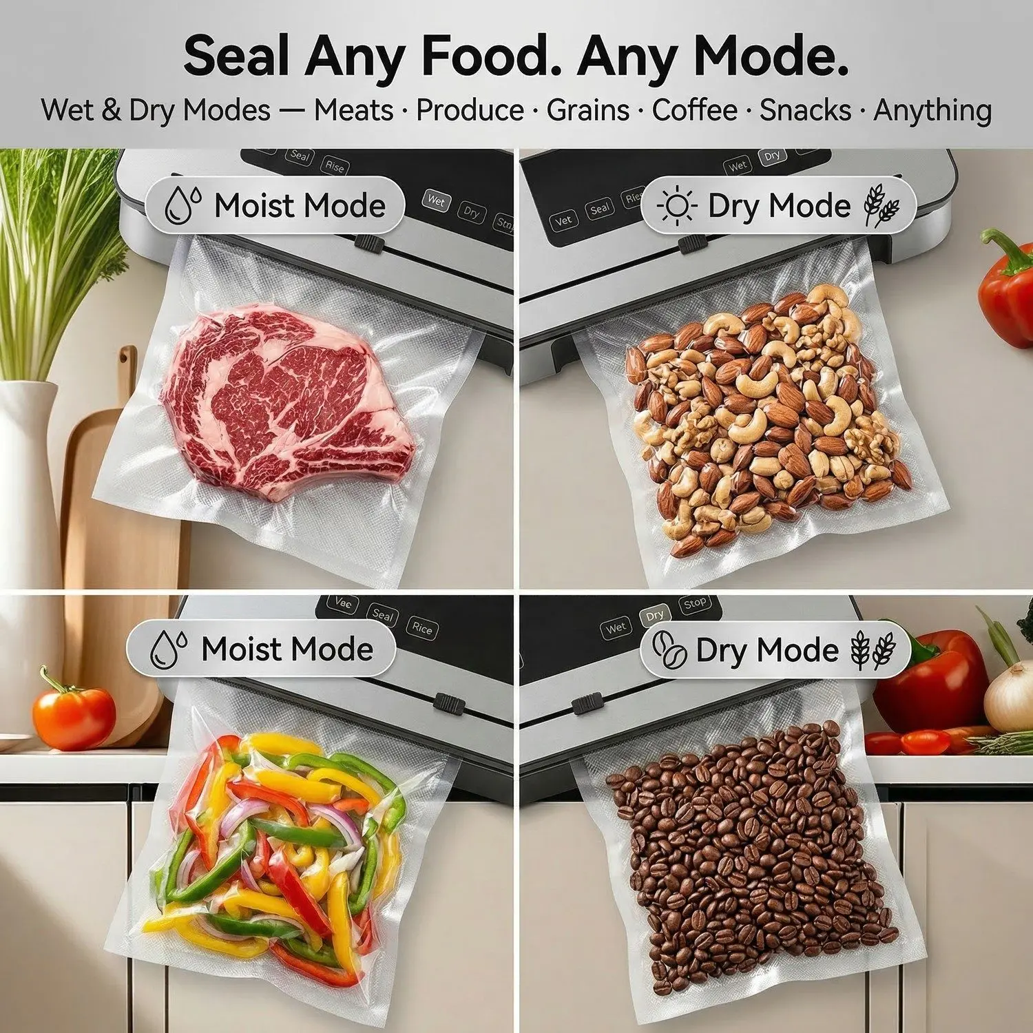 FreshLock Pro Automatic Vacuum Food Sealer – Compact All-in-One, Dry & Moist Food Preservation 5 Universal Bag Compatibility