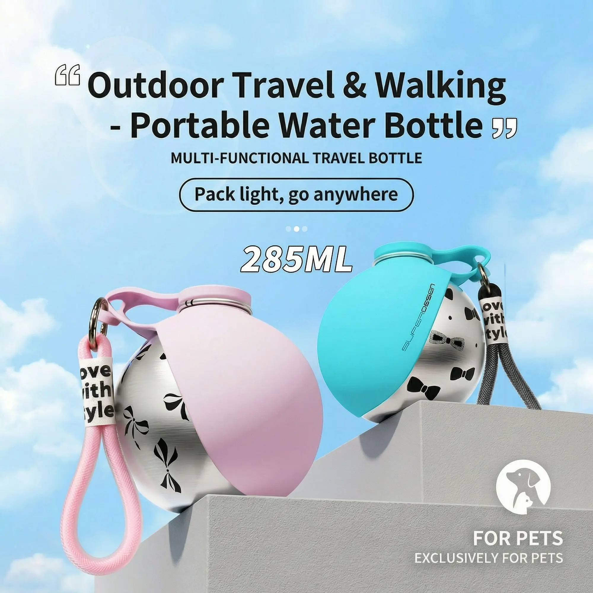 SteelFlow 304 Stainless Pet Water Bottle – Foldable Bowl, Portable Outdoor Dog & Cat Feeder 1 SteelFlow 304 Stainless Pet Water Bottle lifestyle