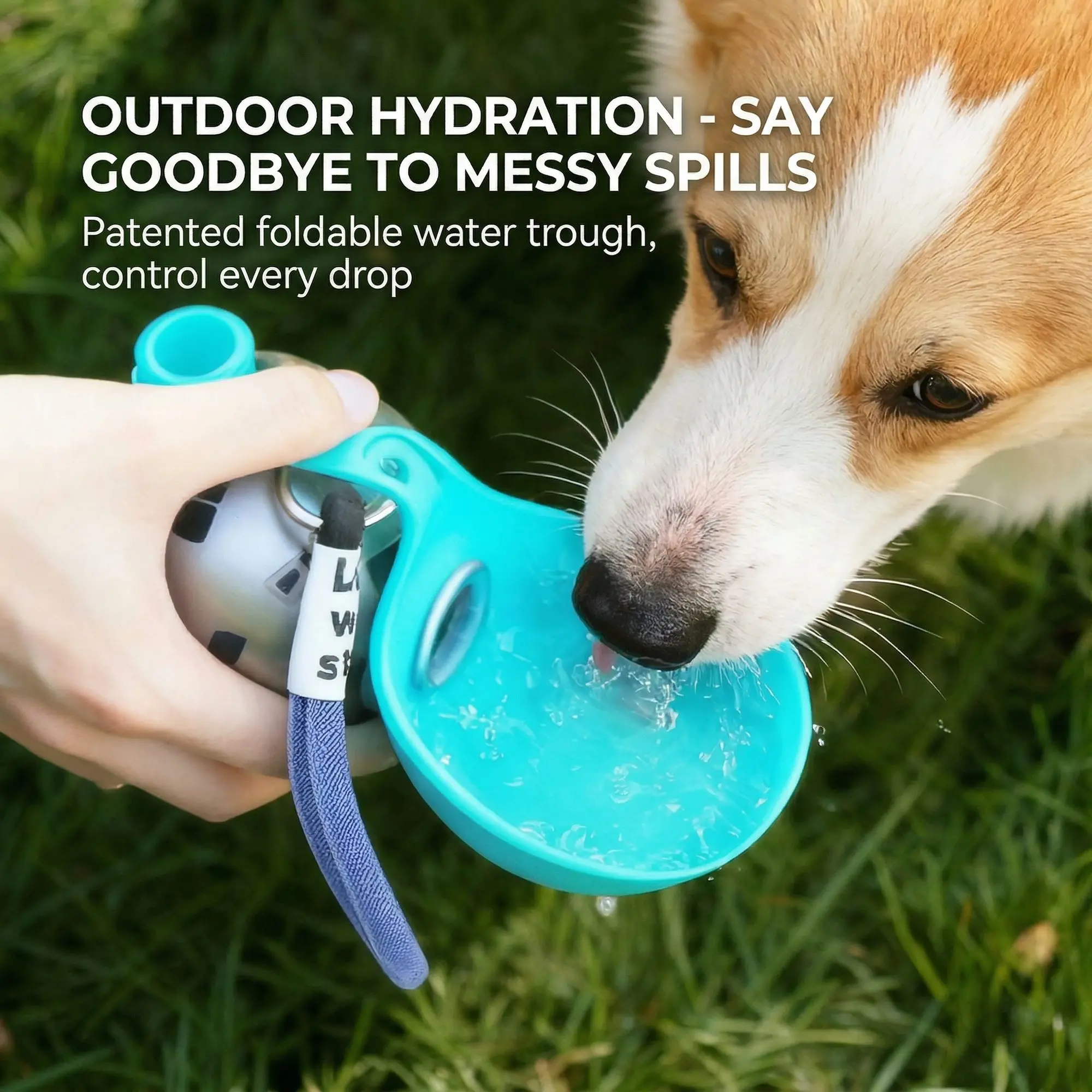 SteelFlow 304 Stainless Pet Water Bottle – Foldable Bowl, Portable Outdoor Dog & Cat Feeder 5 Carabiner-ready design