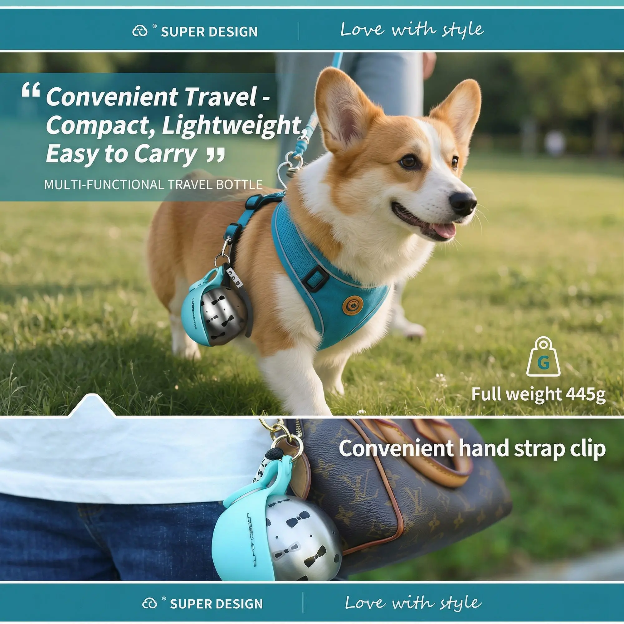 SteelFlow 304 Stainless Pet Water Bottle – Foldable Bowl, Portable Outdoor Dog & Cat Feeder 7 304 stainless steel corrosion resistant