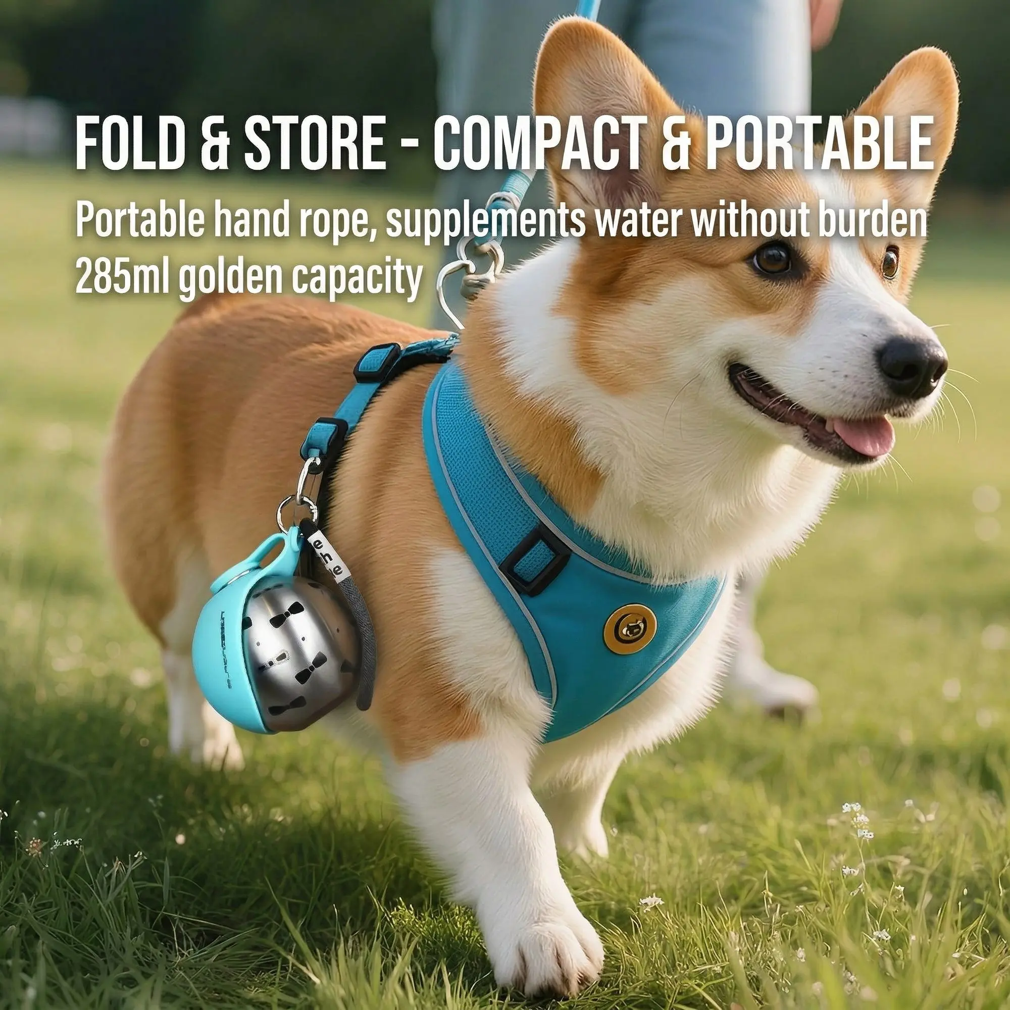 SteelFlow 304 Stainless Pet Water Bottle – Foldable Bowl, Portable Outdoor Dog & Cat Feeder 8 Zero-waste pour back feature