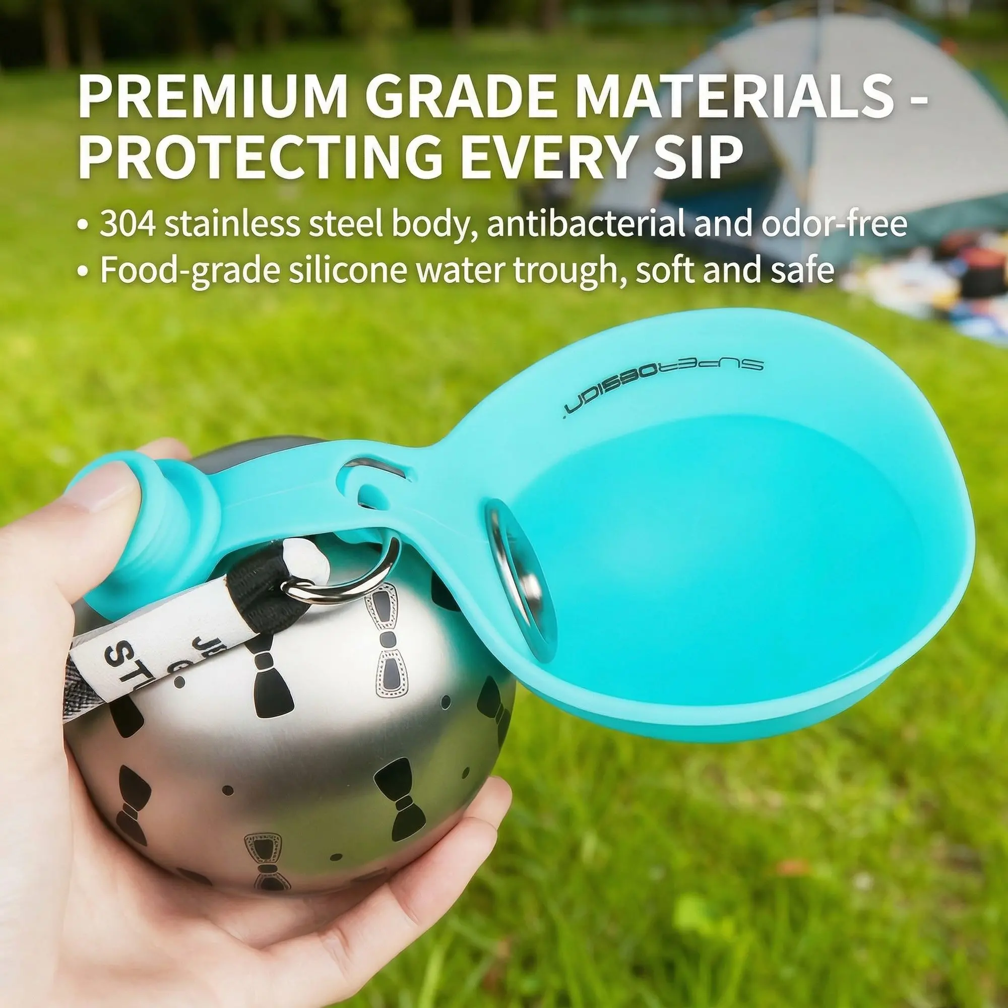 SteelFlow 304 Stainless Pet Water Bottle – Foldable Bowl, Portable Outdoor Dog & Cat Feeder 6 SteelFlow pet water bottle outdoor use