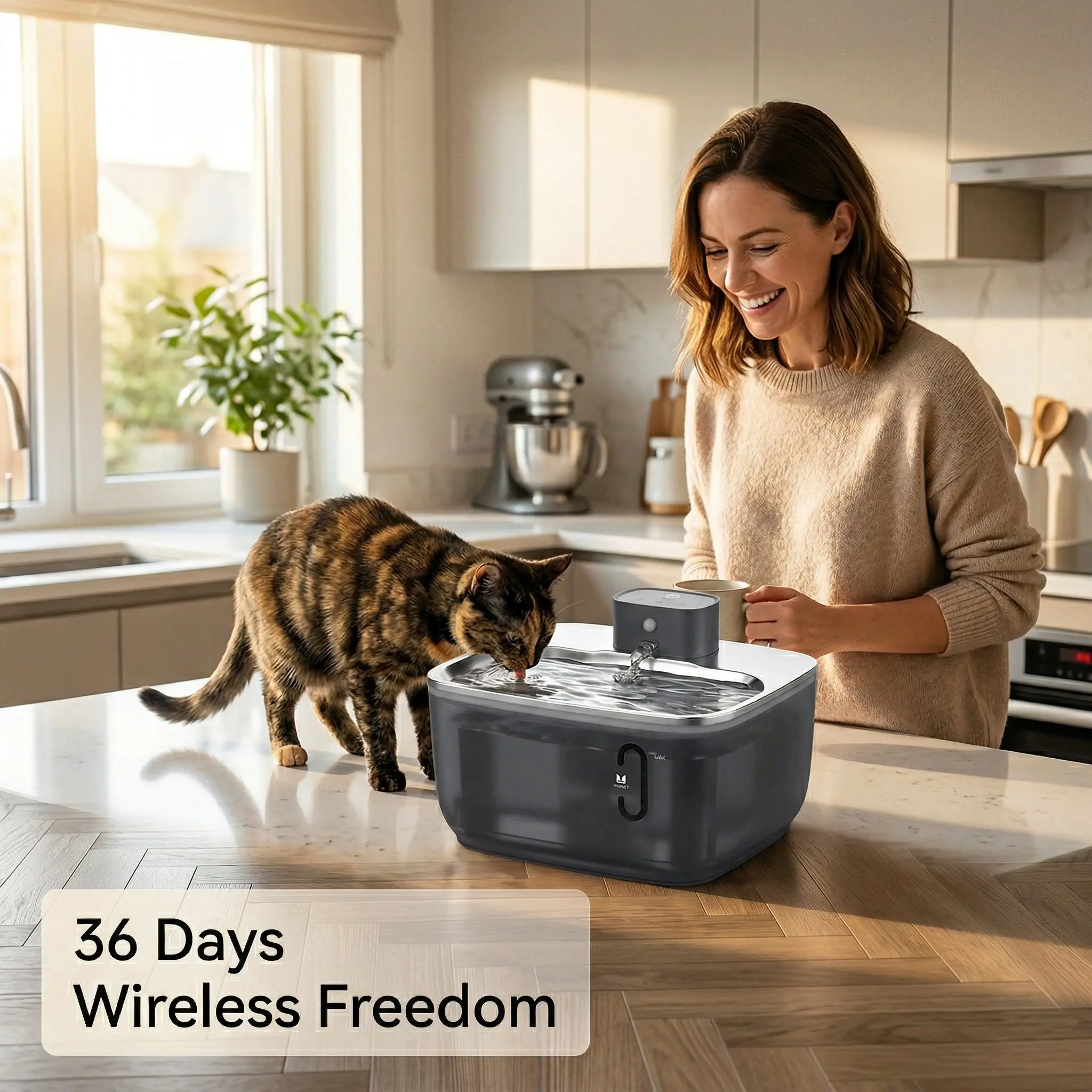 FlowPure 4L Wireless Pet Water Fountain – Visible Window, Auto Circulation Filter, Cat & Dog Dispenser 9 FlowPure Pet Water Fountain Lifestyle