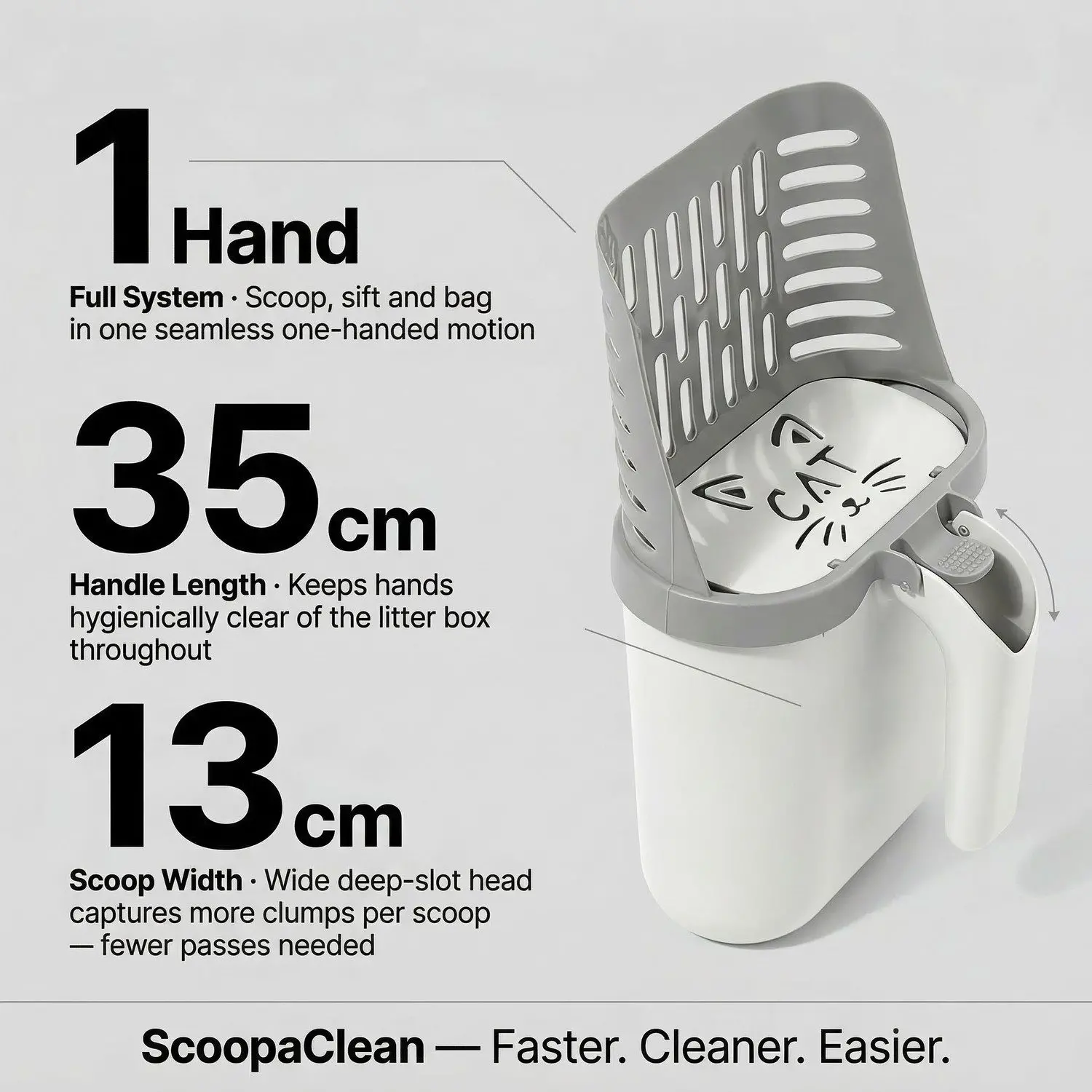 ScoopaClean Cat Litter Scoop Kit (6 roll bag) – Large Capacity Bag Holder Set, Complete Litter Cleaning System 6 ScoopaClean in use lifestyle