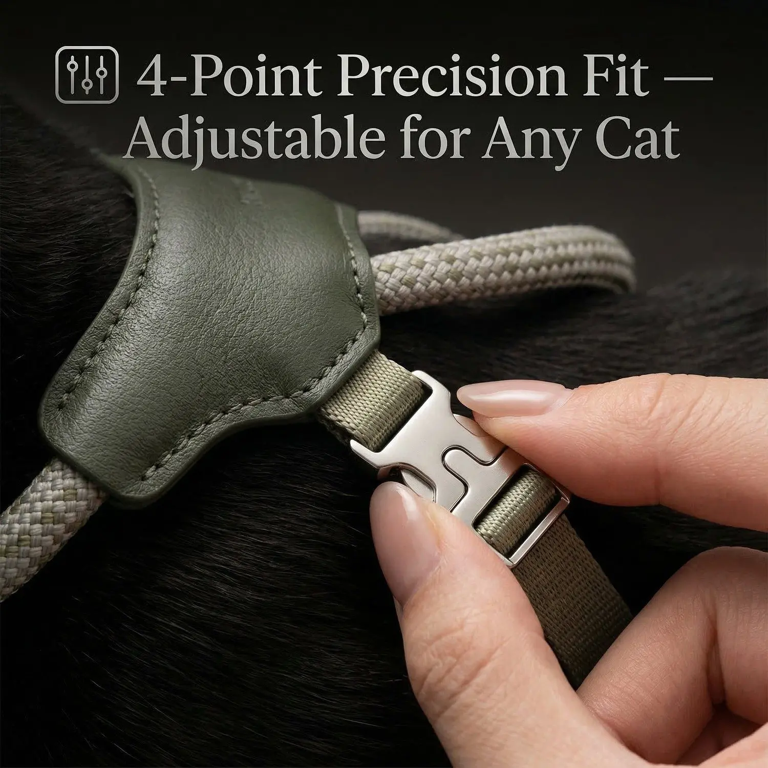 ElegantStep Cat Harness Set – Leather & Rope H-Shape, Adjustable Escape-Proof with Leash 6 Cat wearing ElegantStep harness outdoors