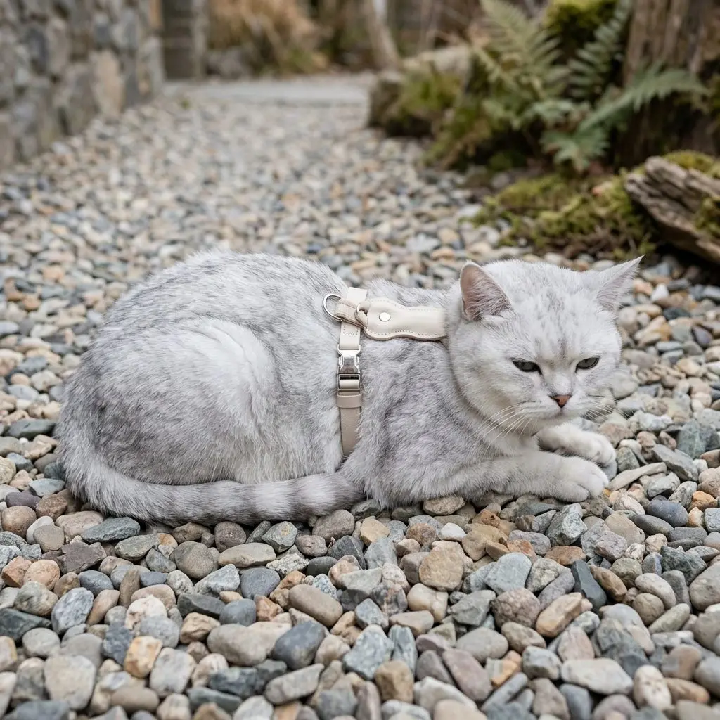 ElegantStep Cat Harness Set – Leather & Rope H-Shape, Adjustable Escape-Proof with Leash 3 Leather and braided rope construction
