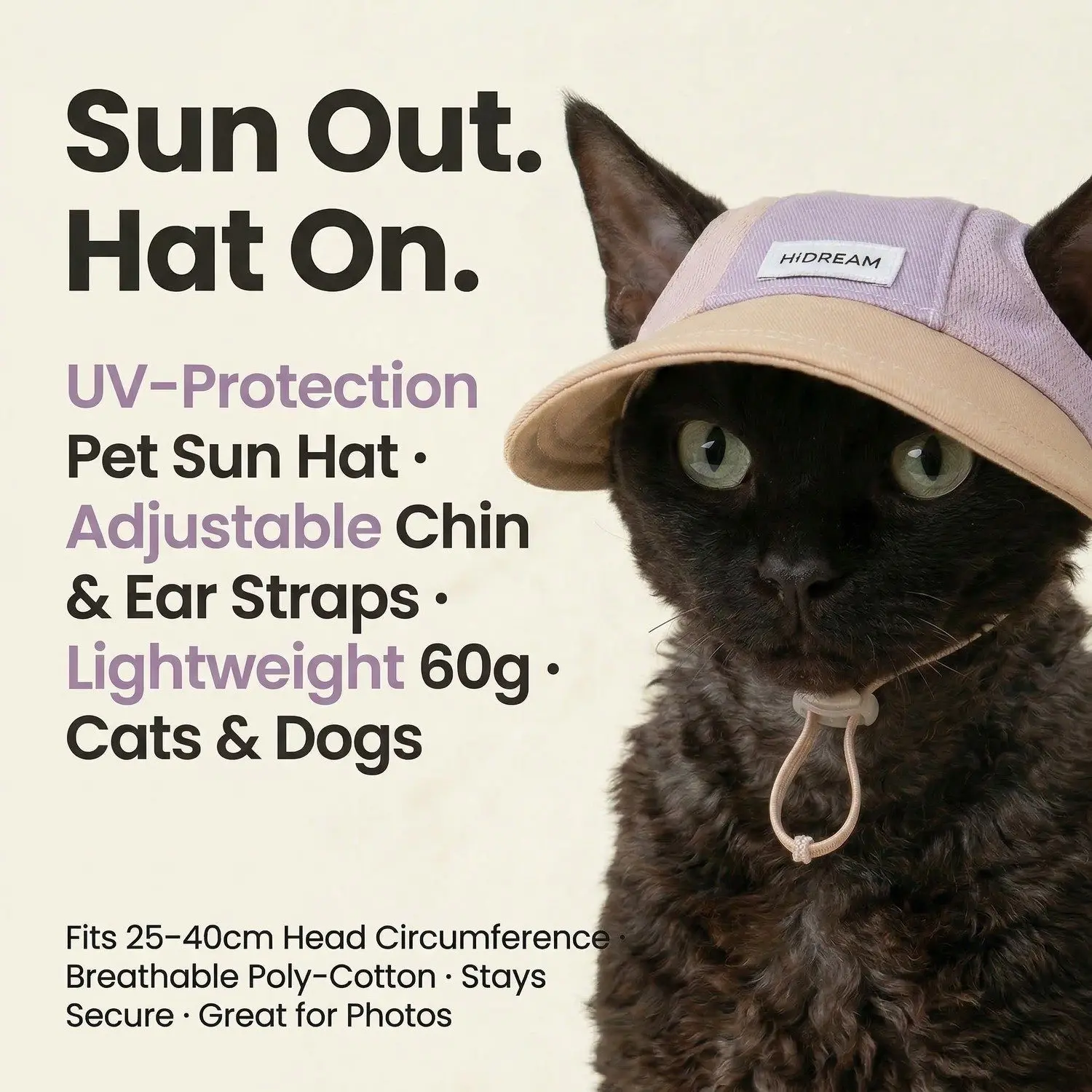 HiDREAM Pet Sun Hat – Adjustable Cat & Dog Cap, UV Protection, Cute Outdoor Photo Accessory 8 Pet sun hat adjustable chin strap fit