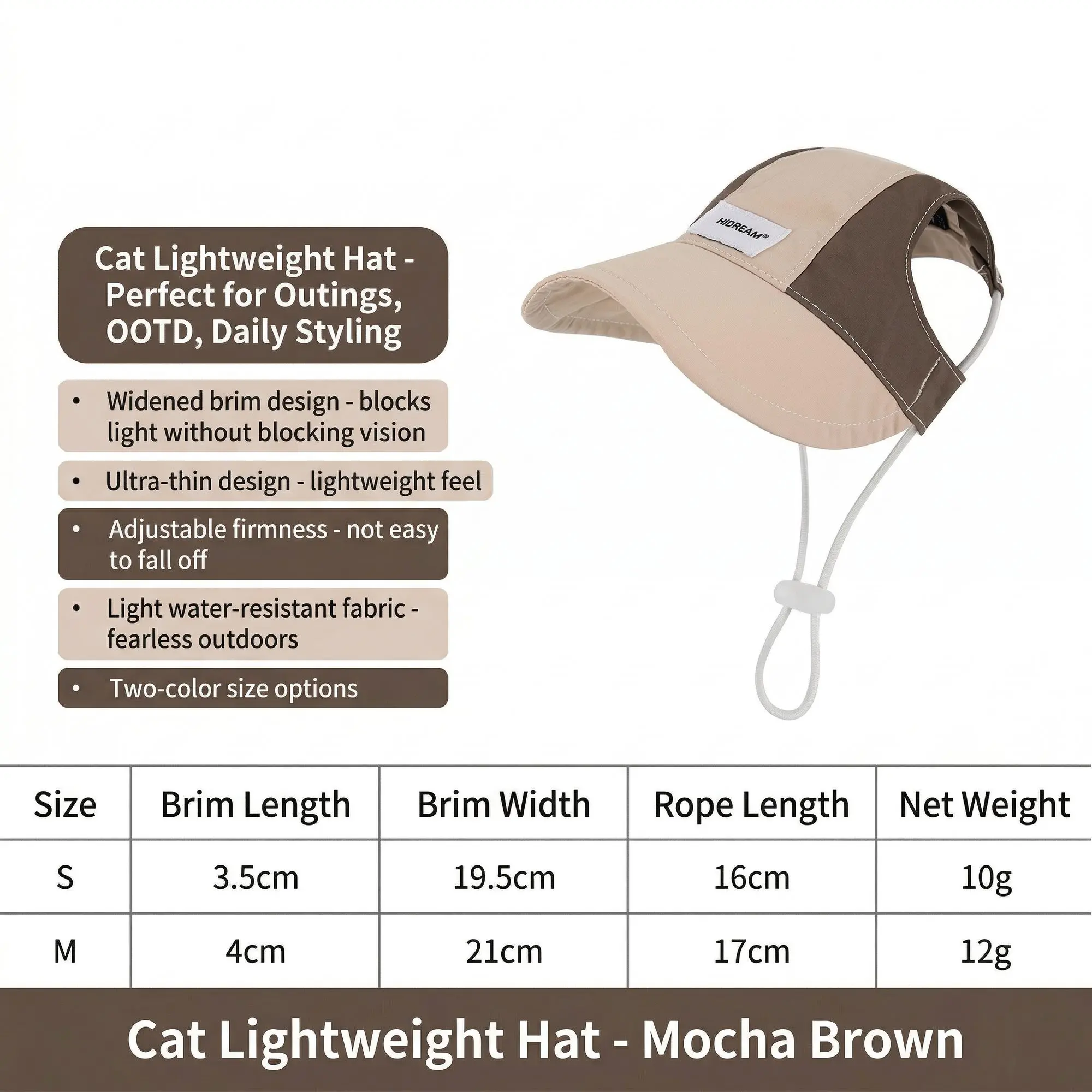 HiDREAM Pet Sun Hat – Adjustable Cat & Dog Cap, UV Protection, Cute Outdoor Photo Accessory 10 HiDREAM Pet Sun Hat specifications