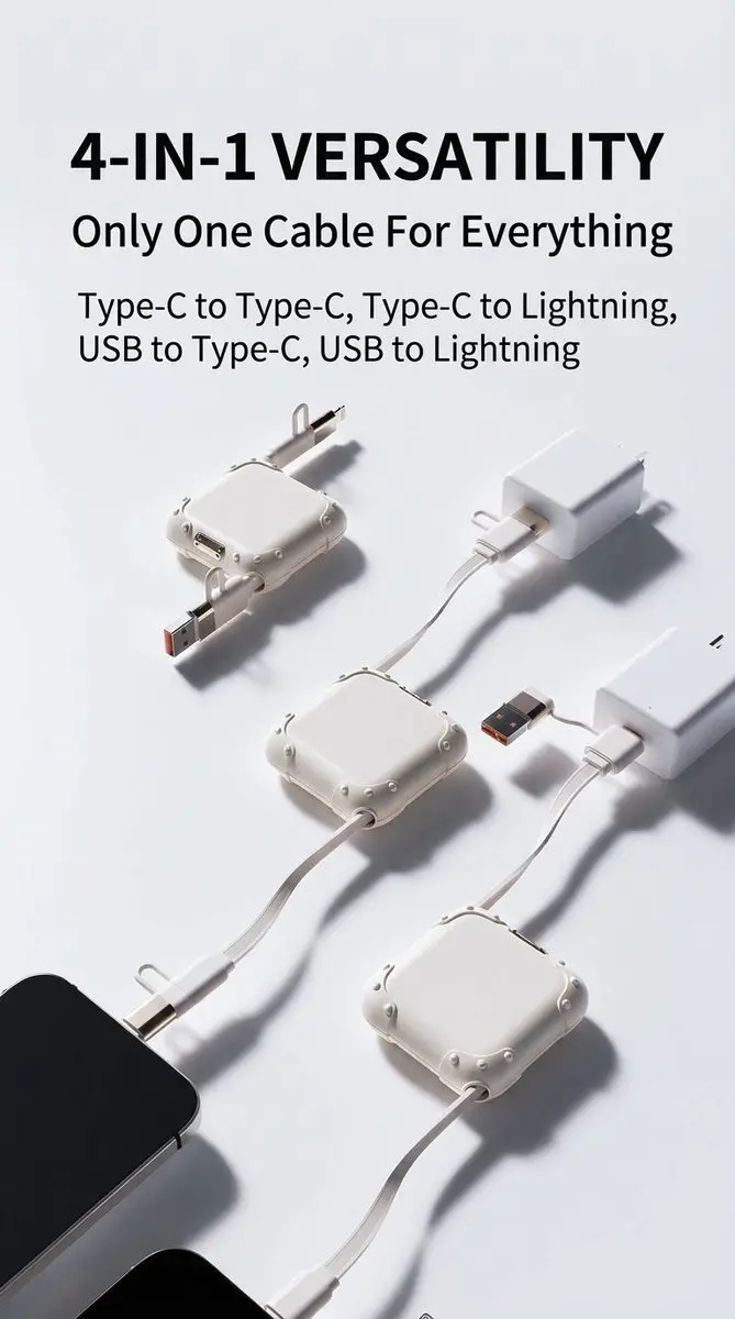 Premium 240W Retractable 4-in-1 Fast Charging Cable - imu Luggage-Style Portable Data Cord 4 4-in-1 Versatility