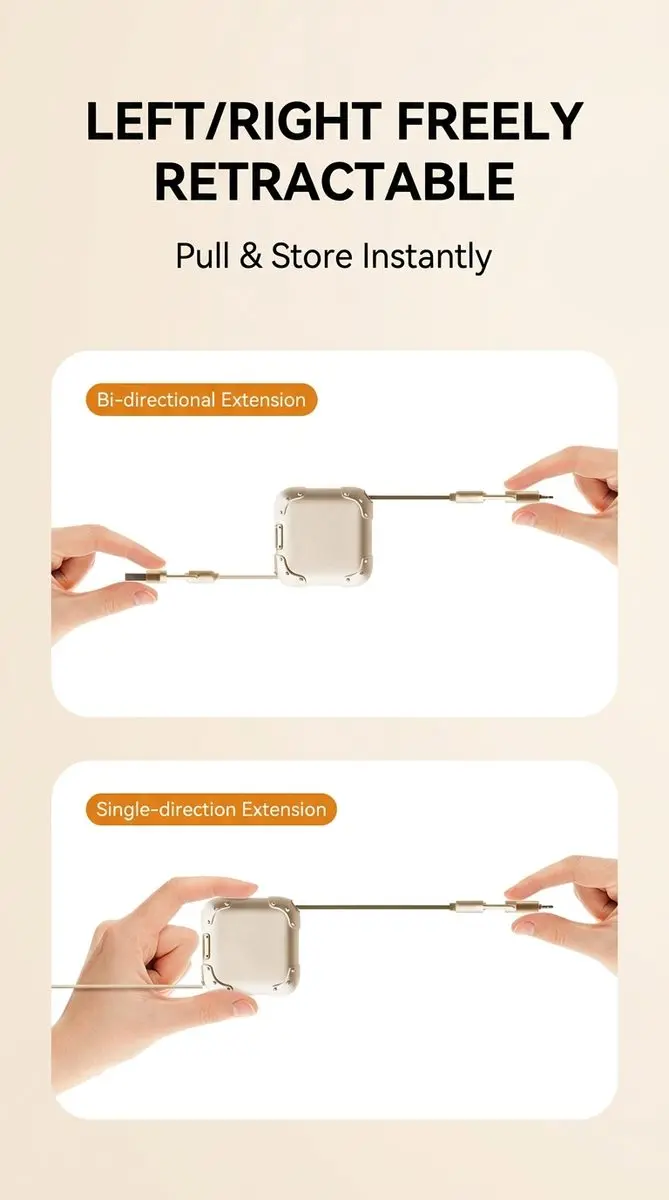 Premium 240W Retractable 4-in-1 Fast Charging Cable - imu Luggage-Style Portable Data Cord 5 Bi-directional Retractable