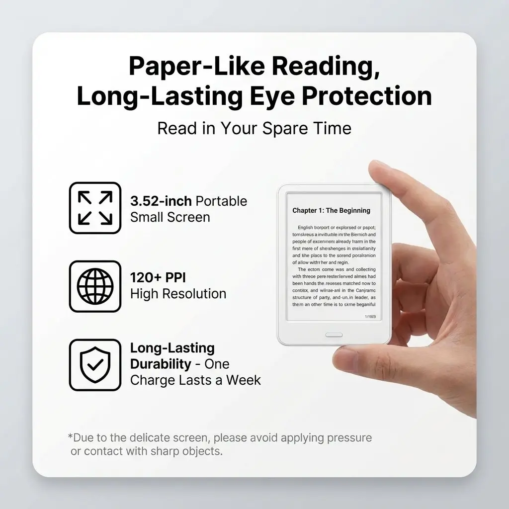 Kaiconn Pocket S1 Mini Magnetic E-Ink eReader - Portable 3.52" Eye-Care E-Book for Commuters and Students 43 Paper-like reading eye protection features