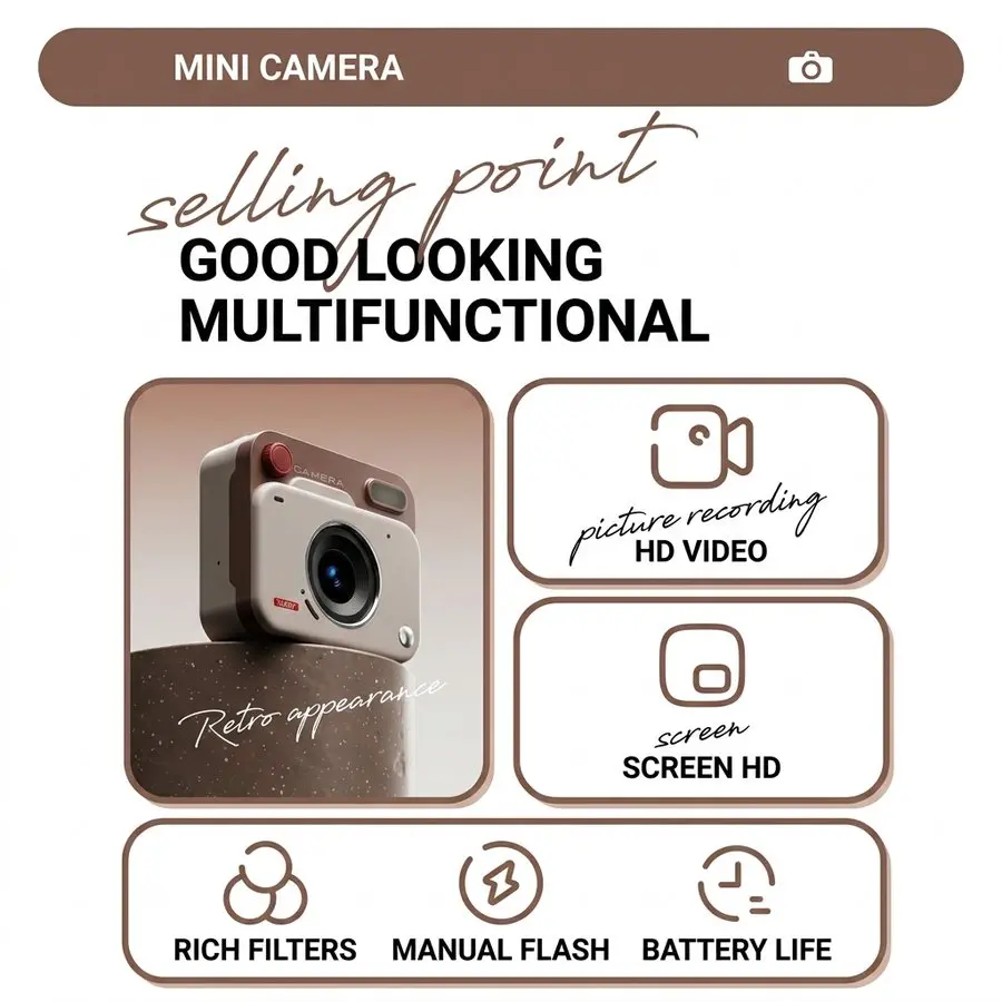 Mini Retro Digital Camera - HD Vintage Pocket Camera for Students and Vlogging 32 Key features overview