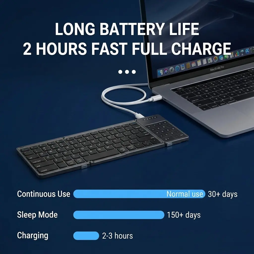 Premium Tri-Fold Wireless Bluetooth Keyboard with Integrated Touchpad & Numpad 34 Premium Tri-Fold Bluetooth Keyboard - Silver and Black variants