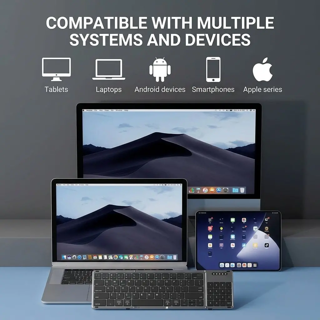 Premium Tri-Fold Wireless Bluetooth Keyboard with Integrated Touchpad & Numpad 36 Keyboard layout full view