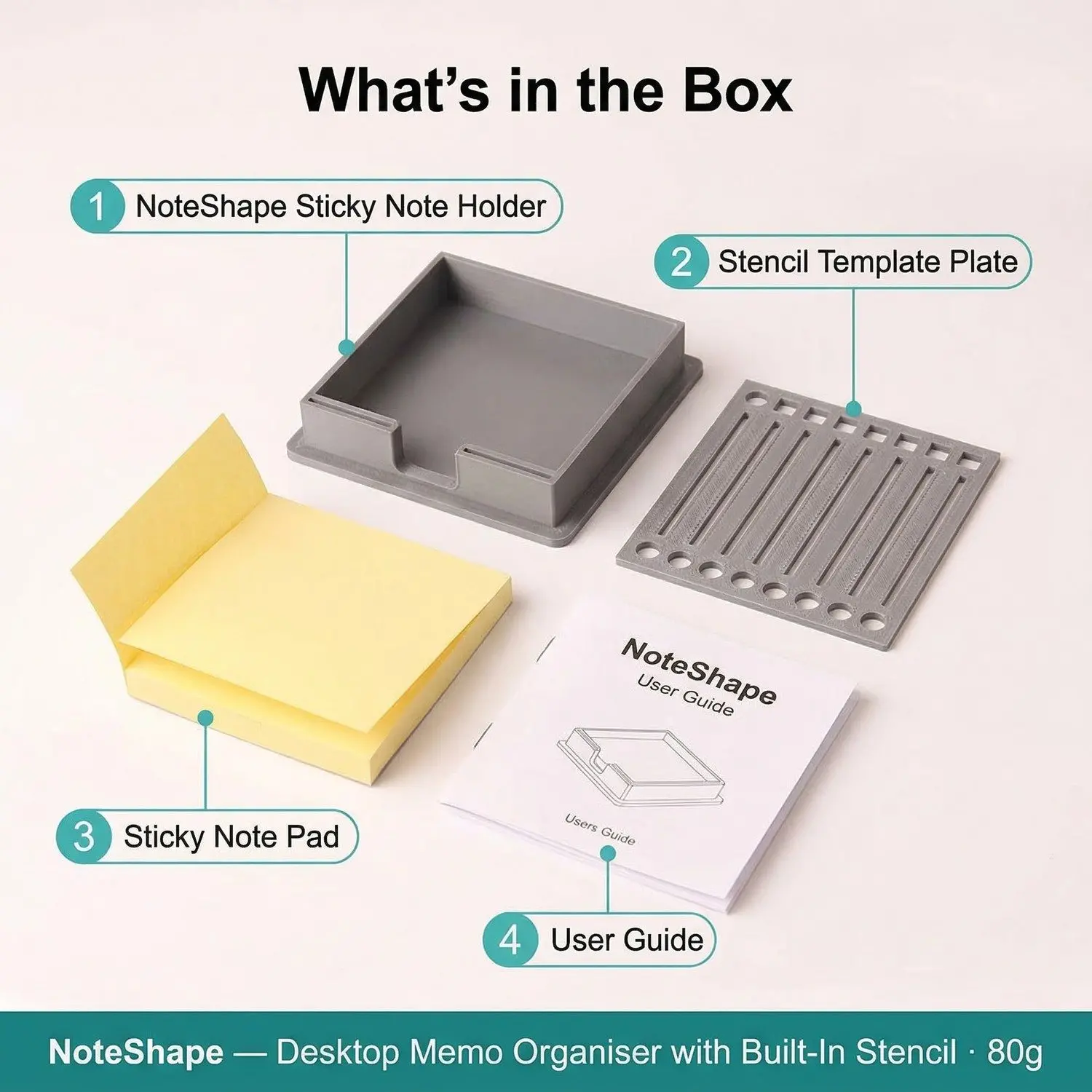 NoteShape Sticky Note Holder with Stencil – Desktop Memo Organizer, Creative Template Dispenser 1 NoteShape Sticky Note Holder