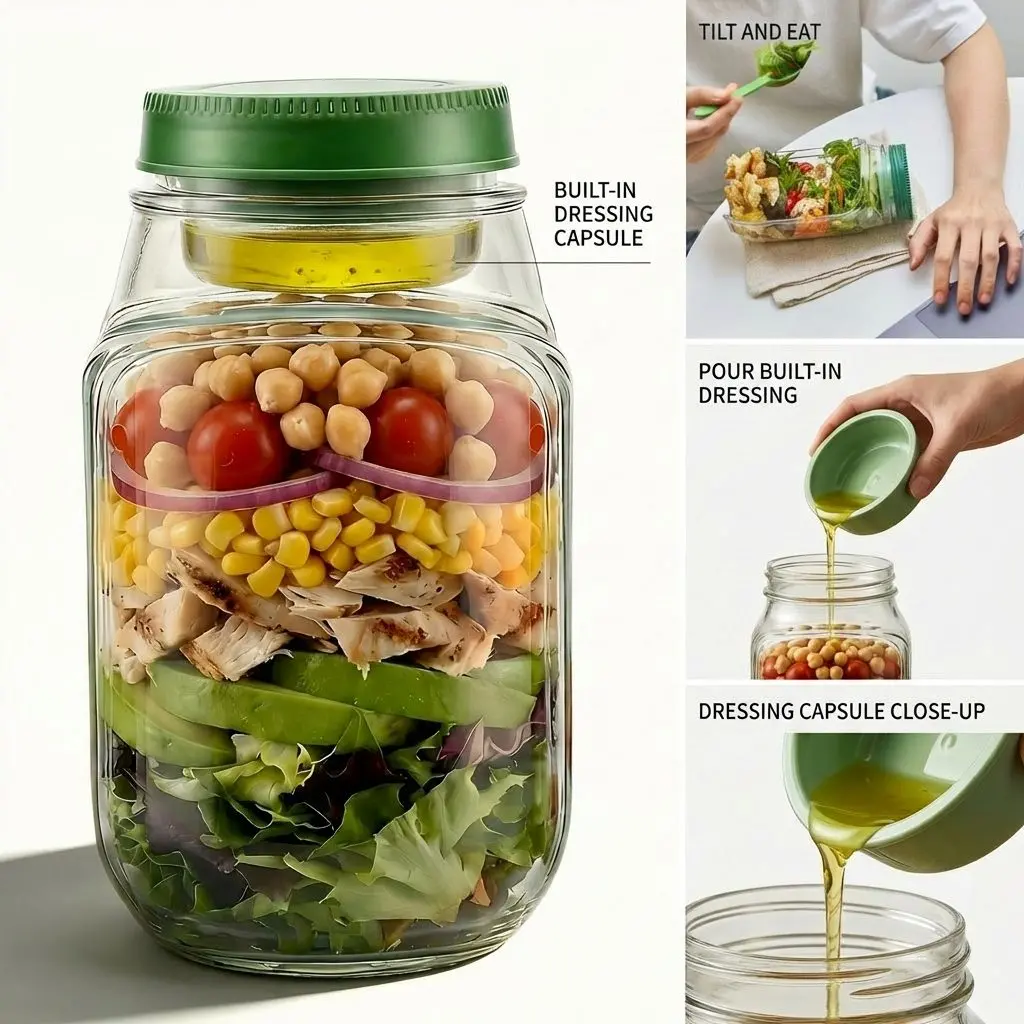 SaladPod Leakproof Salad Container – Built-In Dressing Compartment, Portable Meal Prep Pod 2 b022 04