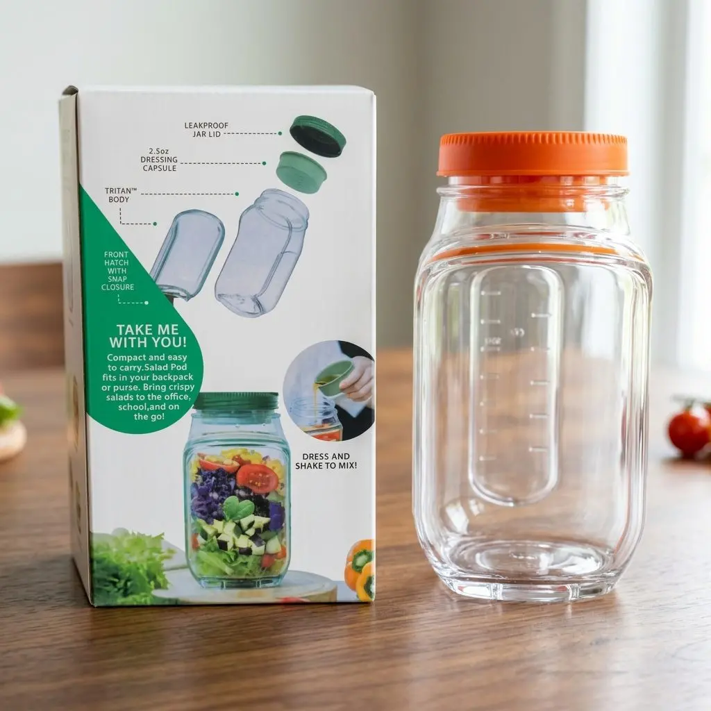 SaladPod Leakproof Salad Container – Built-In Dressing Compartment, Portable Meal Prep Pod 8 b022 07