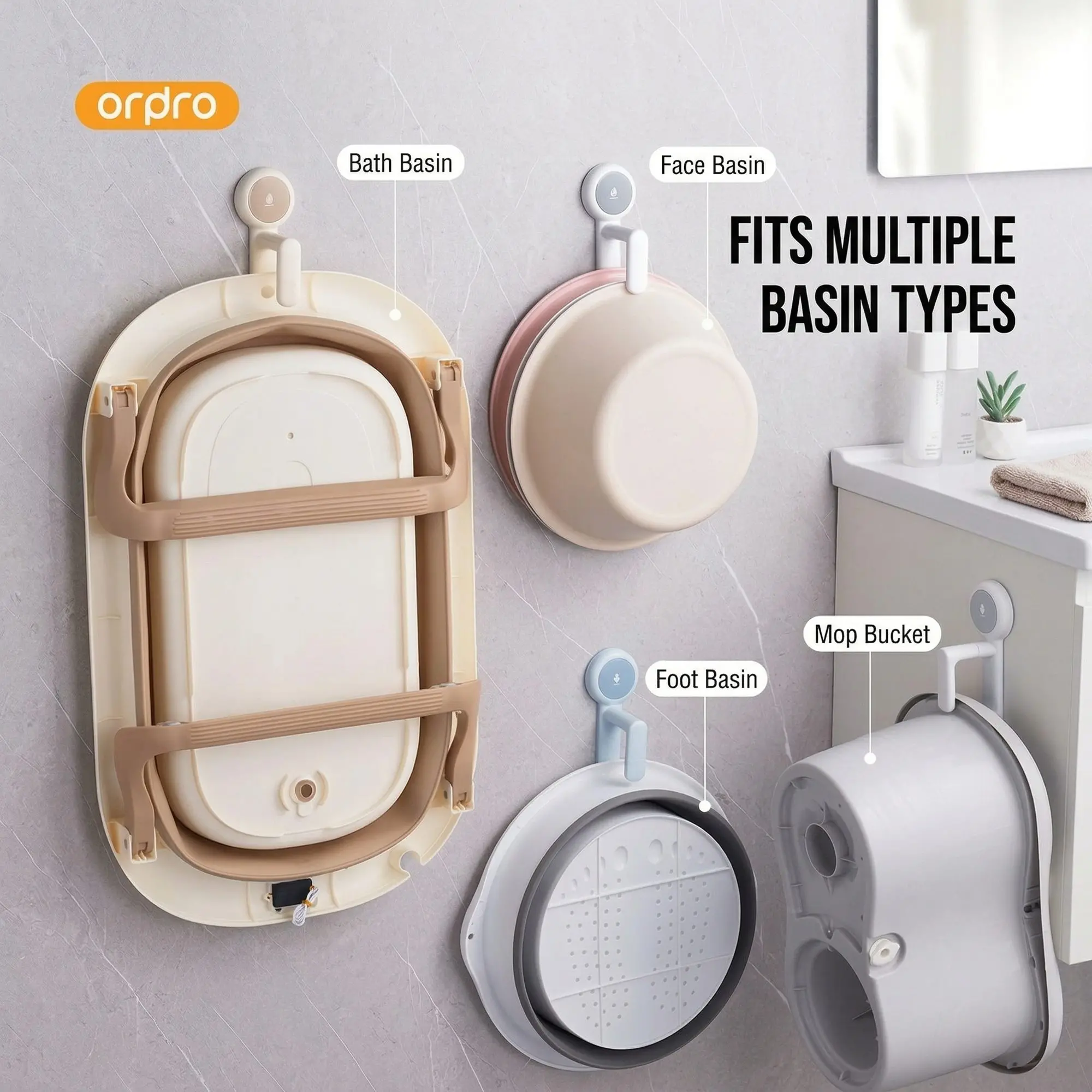 WallGrip Suction Basin & Towel Holder – No-Drill Punch-Free Wall Mount, Bathroom Storage Rack 9 WallGrip fits bath basin, face basin, foot basin and mop bucket