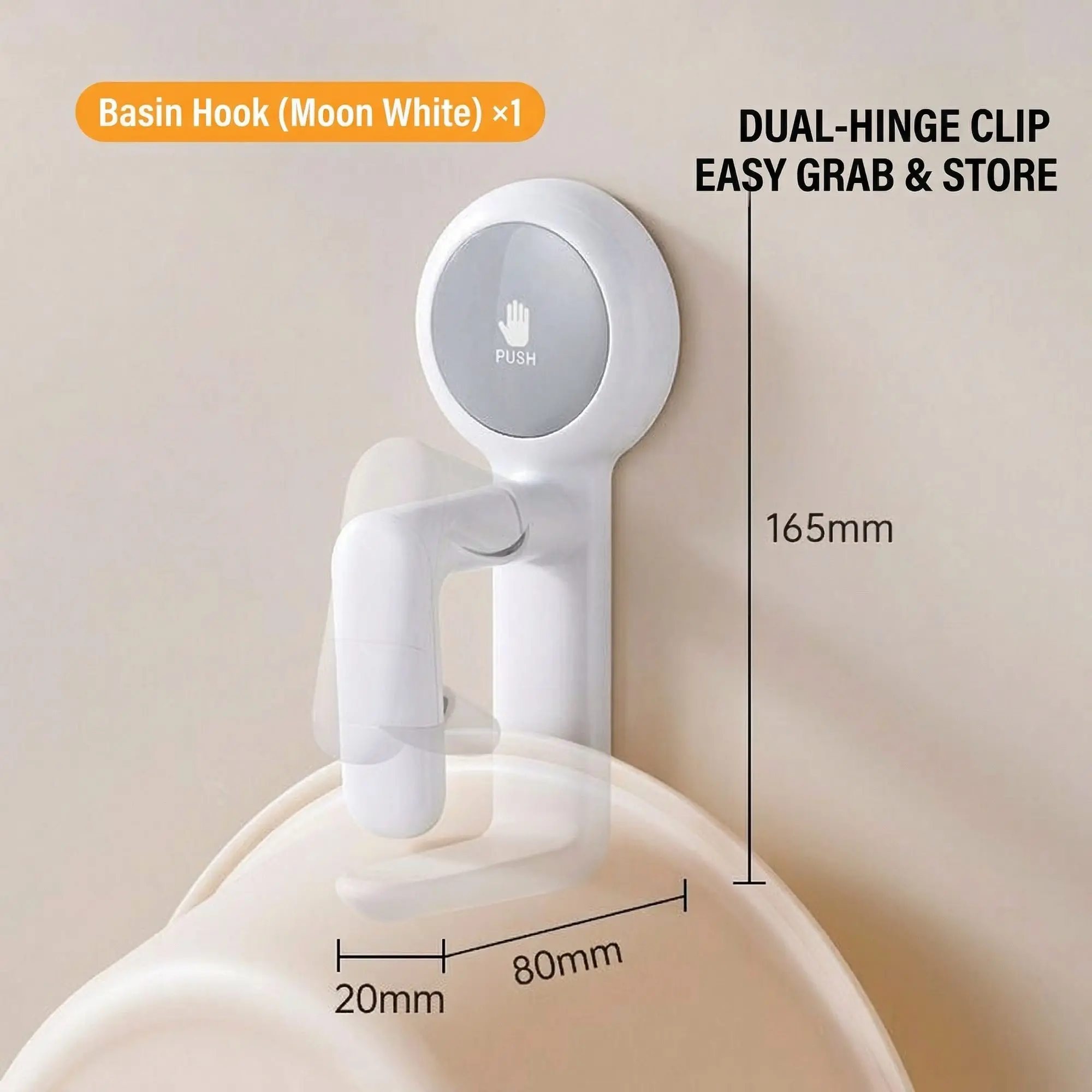 WallGrip Suction Basin & Towel Holder – No-Drill Punch-Free Wall Mount, Bathroom Storage Rack 5 Moon White variant
