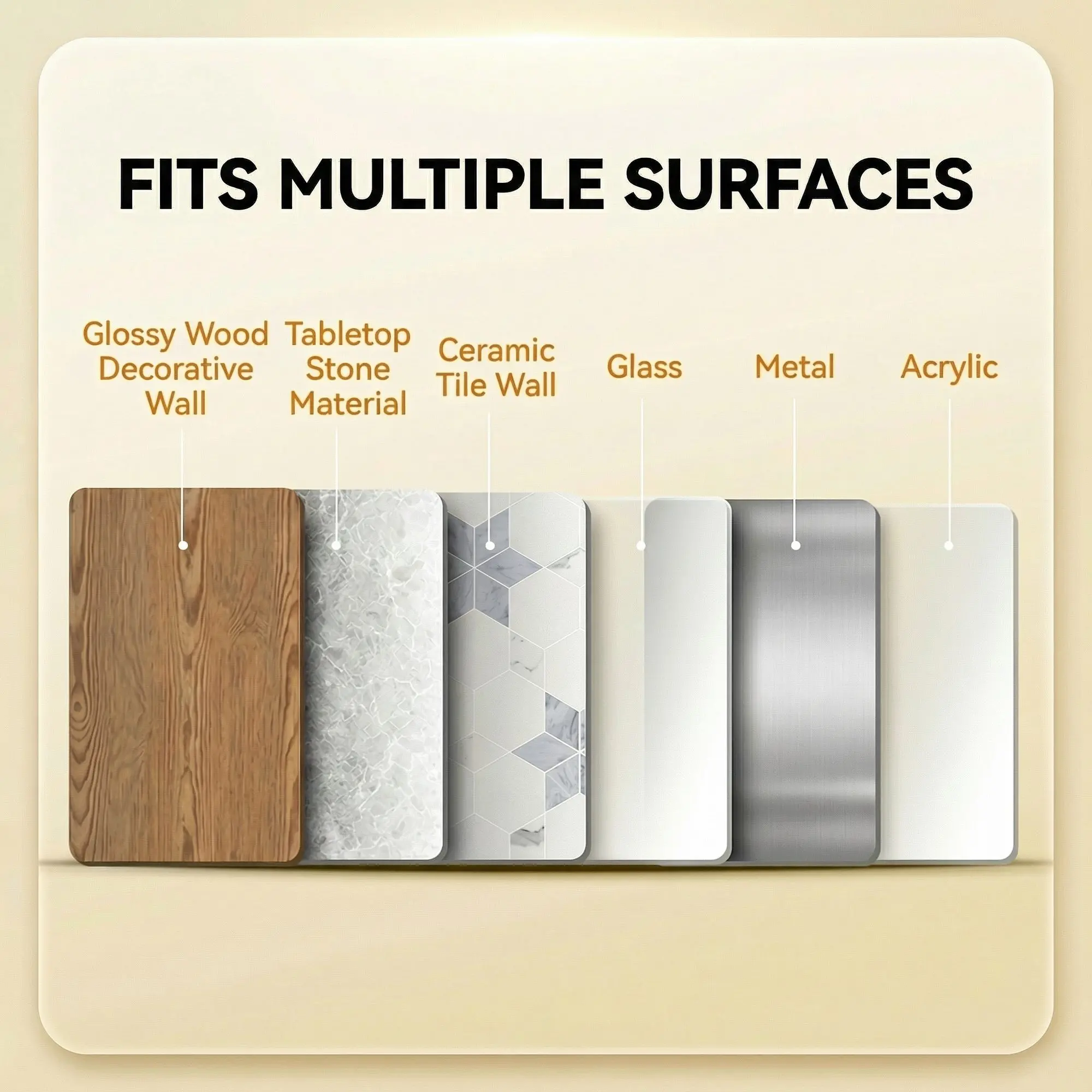 SucHold Single Mop Clip – No-Drill Suction Wall Mount, Heavy-Duty Broom & Mop Holder 5 Fits Multiple Surfaces — 6 surface material tiles