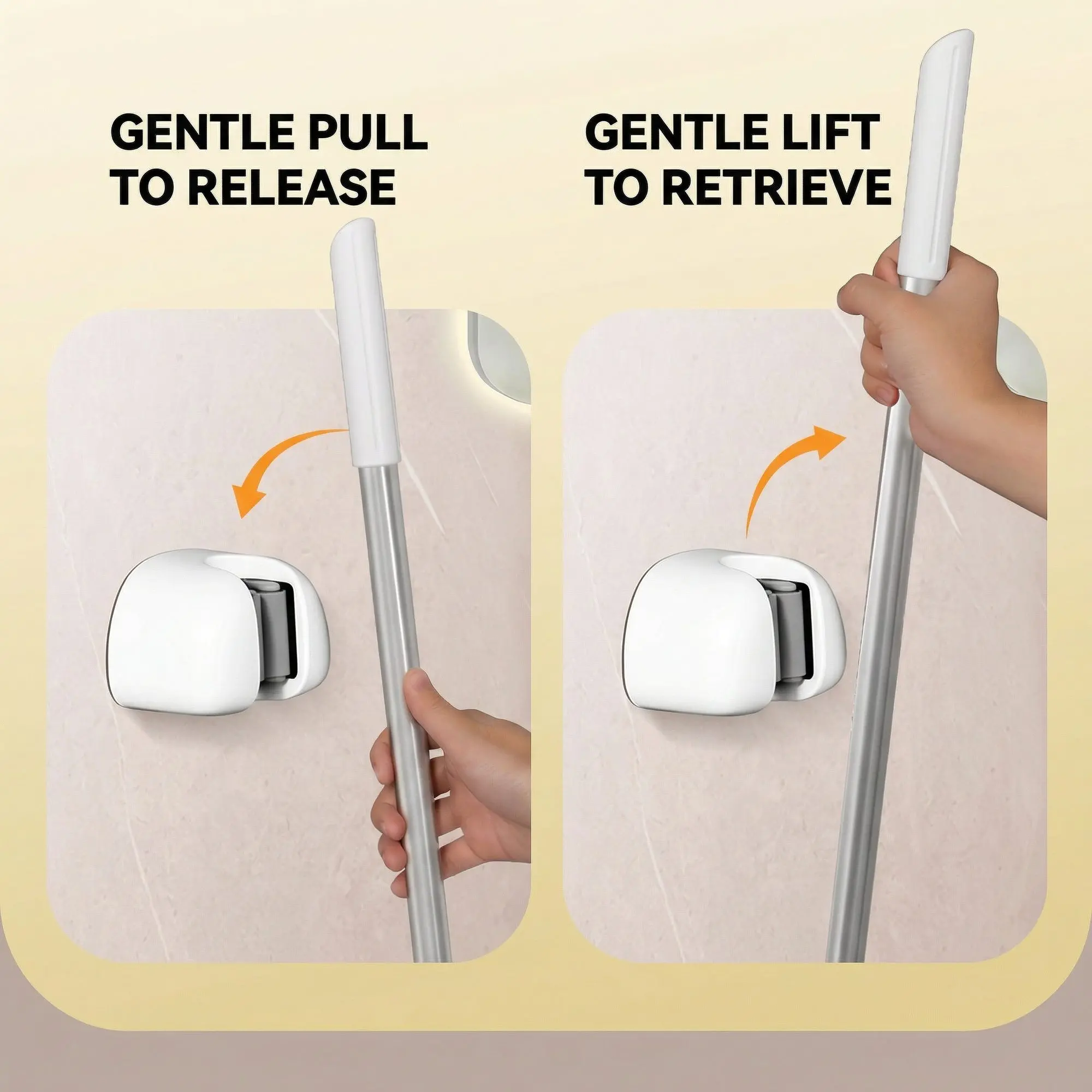 SucHold Single Mop Clip – No-Drill Suction Wall Mount, Heavy-Duty Broom & Mop Holder 9 Gentle pull to release, gentle lift to retrieve
