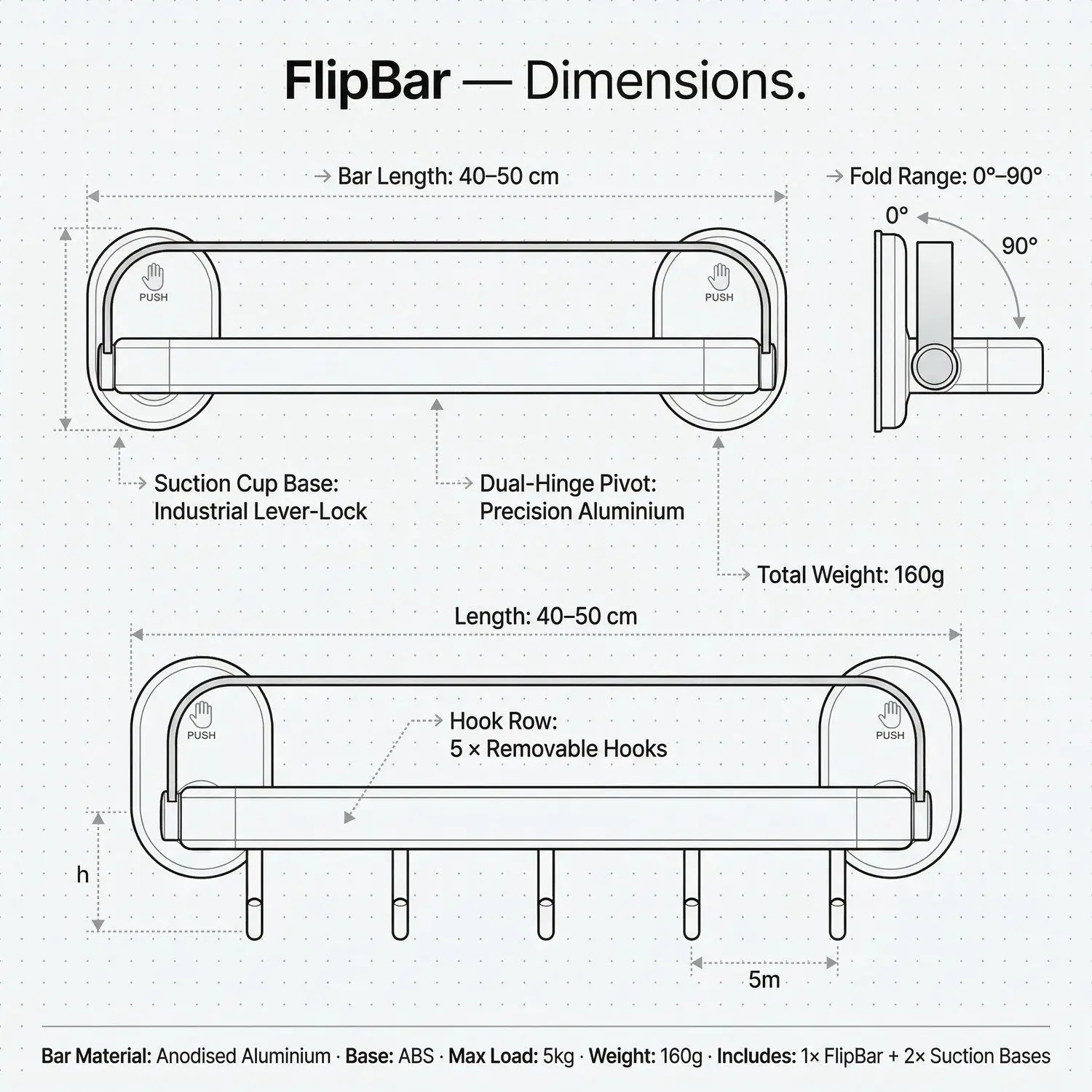 FlipBar Aluminium Towel Rack – No-Drill Suction Wall Mount, Foldable Up-Flip Bathroom Shelf 6 FlipBar mounted on bathroom wall full lifestyle view