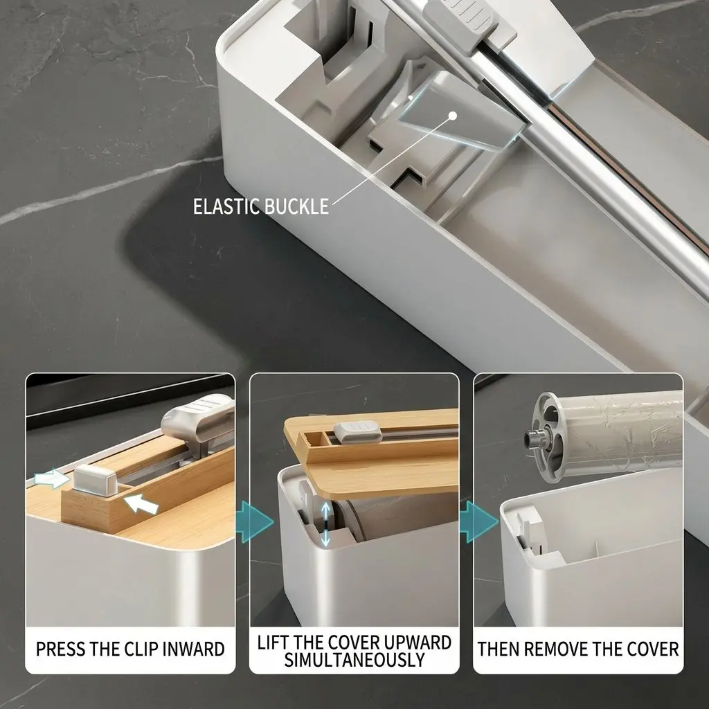 MagCut Magnetic Cling Film Cutter – Fridge Mount, Wall-Stick Dispenser Box for Kitchen Wrap 1 MagCut Magnetic Cling Film Cutter on fridge