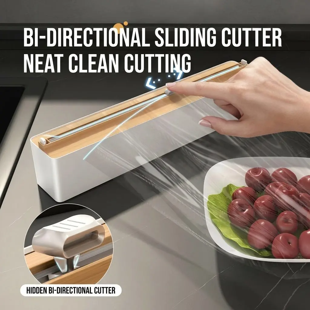 MagCut Magnetic Cling Film Cutter – Fridge Mount, Wall-Stick Dispenser Box for Kitchen Wrap 3 Precision Serrated Blade