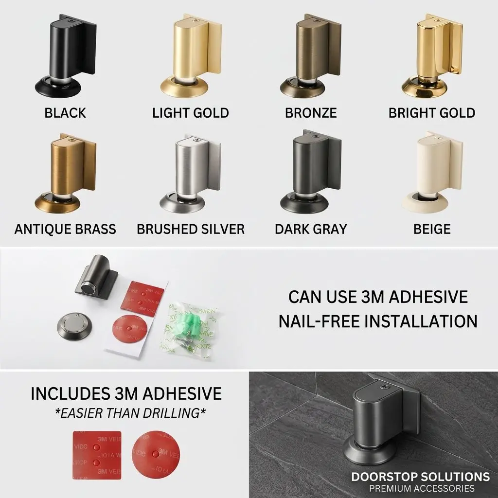 MagStop Invisible Magnetic Door Stopper – No-Drill Floor Mount, Silent Anti-Collision Door Hold 4 Silent Silicone Bumper infographic