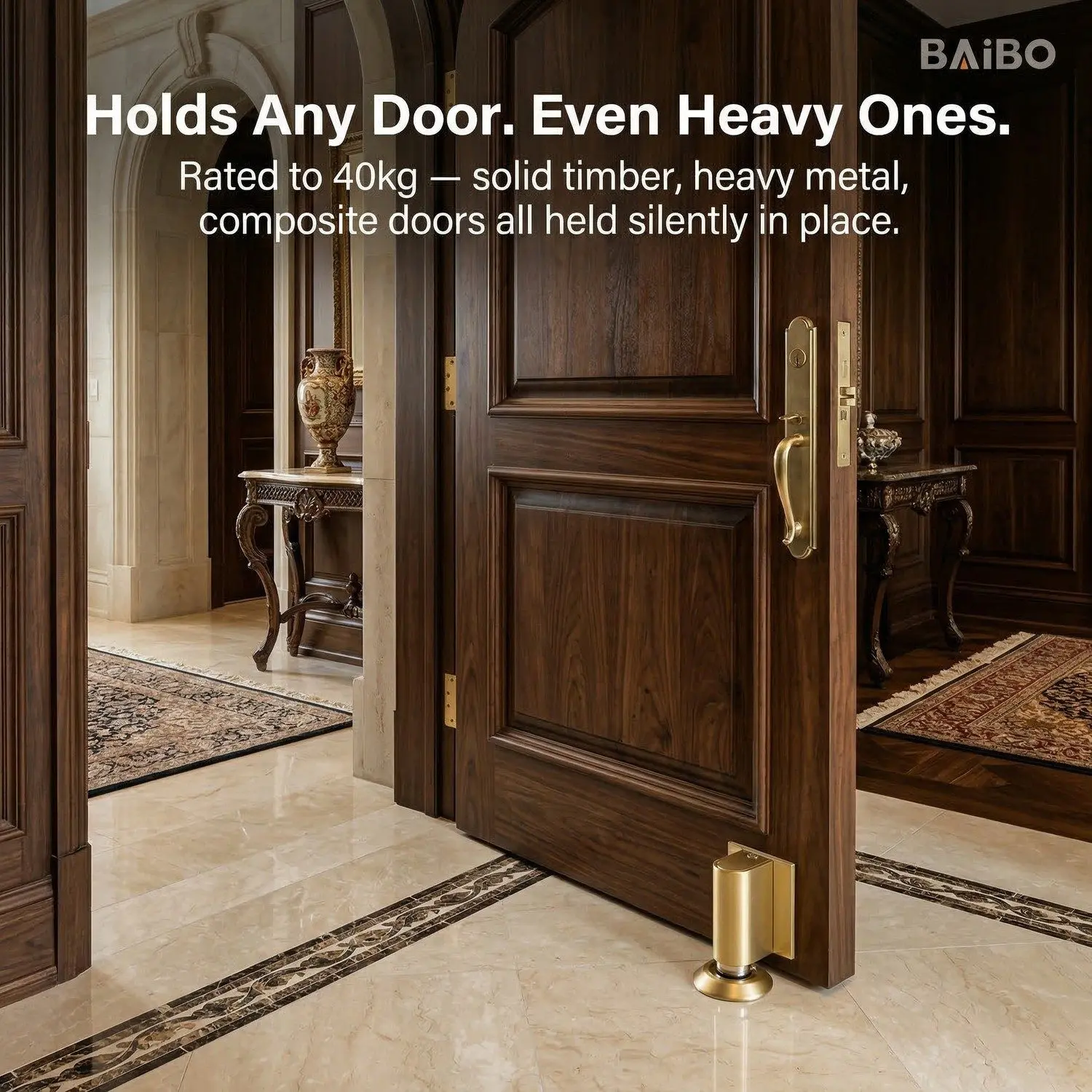 MagStop Invisible Magnetic Door Stopper – No-Drill Floor Mount, Silent Anti-Collision Door Hold 6 MagStop in action — door held open