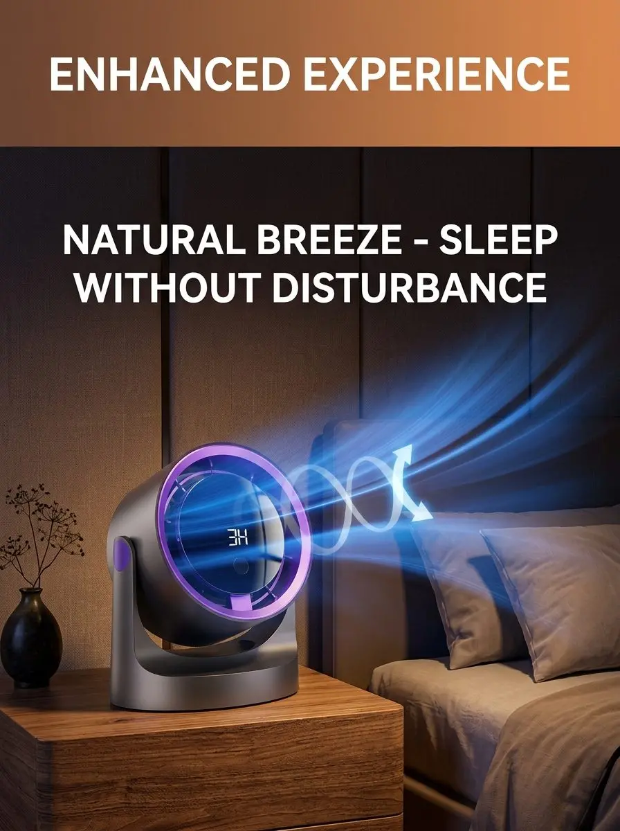 Premium Portable USB Rechargeable Desk Fan with Digital Display & 5 Speeds 5 Natural Breeze – Sleep Without Disturbance