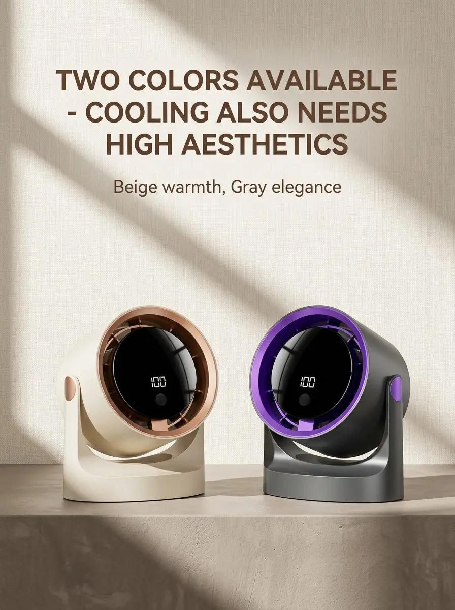 Premium Portable USB Rechargeable Desk Fan with Digital Display & 5 Speeds 7 Two Colors Available – Beige and Premium Gray
