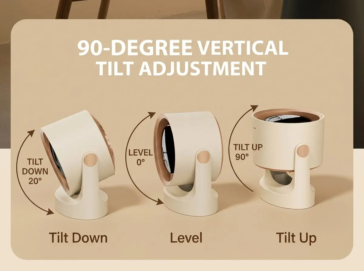 Premium Portable USB Rechargeable Desk Fan with Digital Display & 5 Speeds 4 90-Degree Vertical Tilt Adjustment Diagram