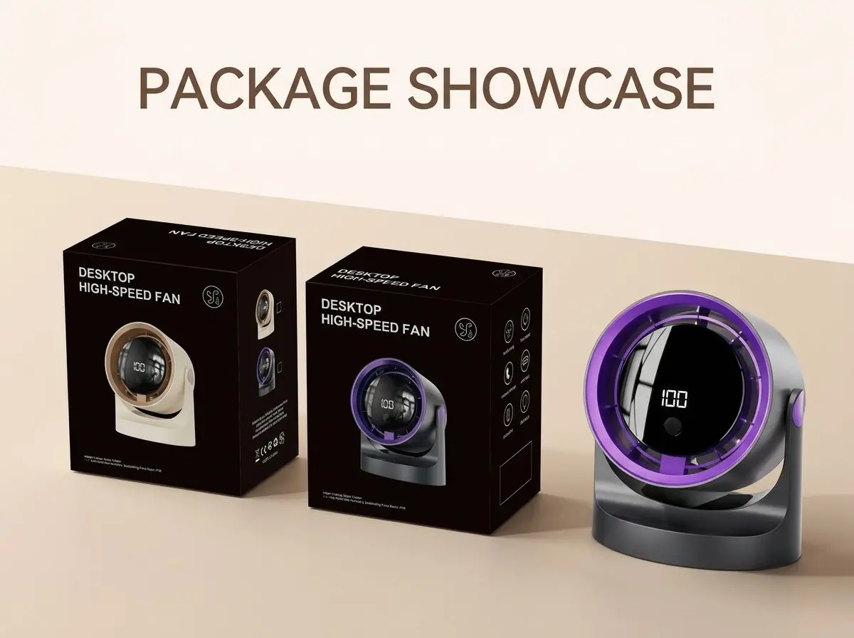 Premium Portable USB Rechargeable Desk Fan with Digital Display & 5 Speeds 6 Package Showcase Fan