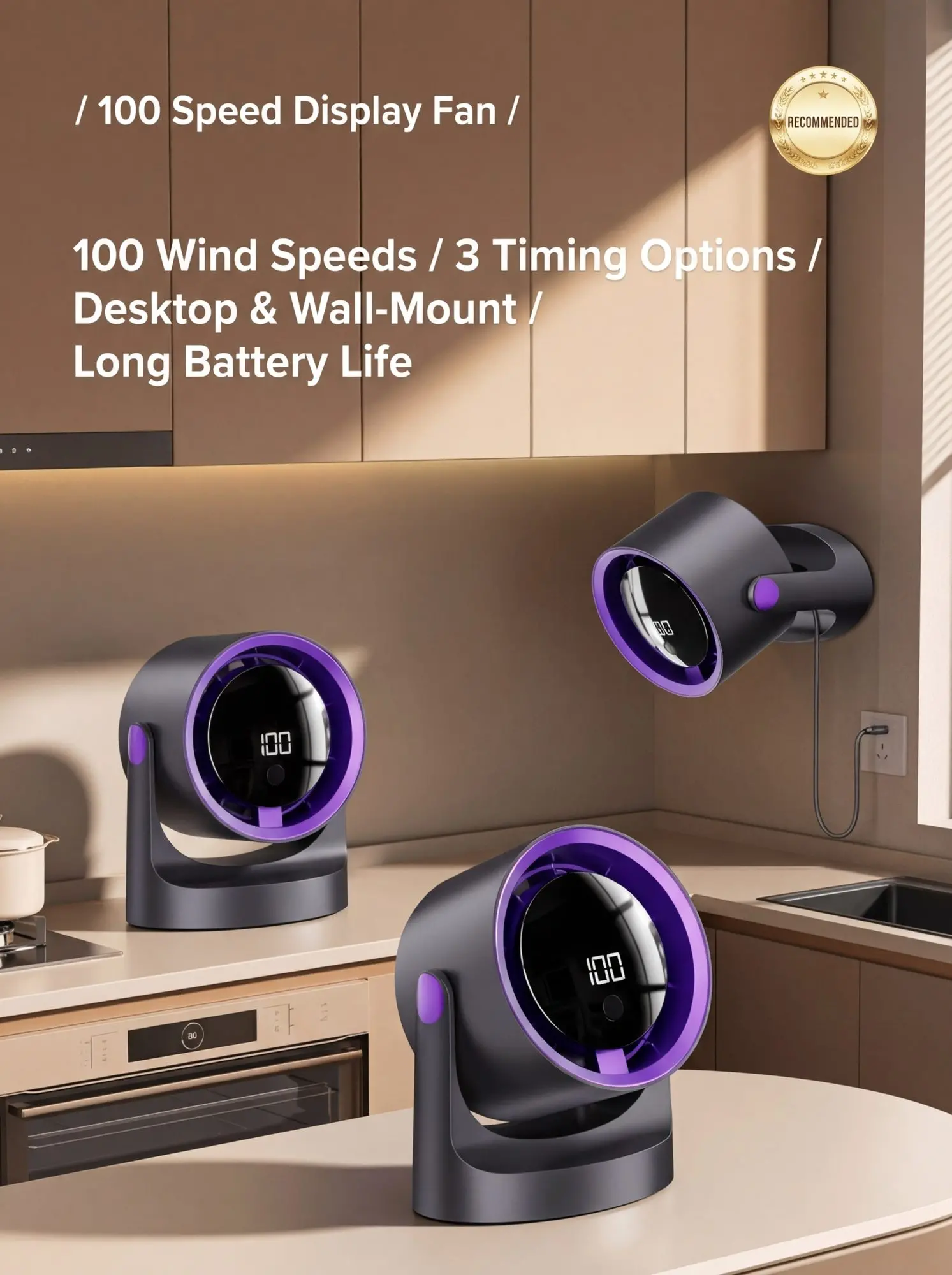 Premium Portable USB Rechargeable Desk Fan with Digital Display & 5 Speeds 1 Premium Portable Desk Fan – 100 Speed Display