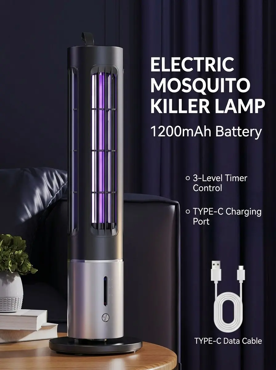 Premium UV LED Mosquito Killer Lamp & Smart Night Light - Rechargeable Indoor Bug Zapper 3 Chemical-free mosquito control