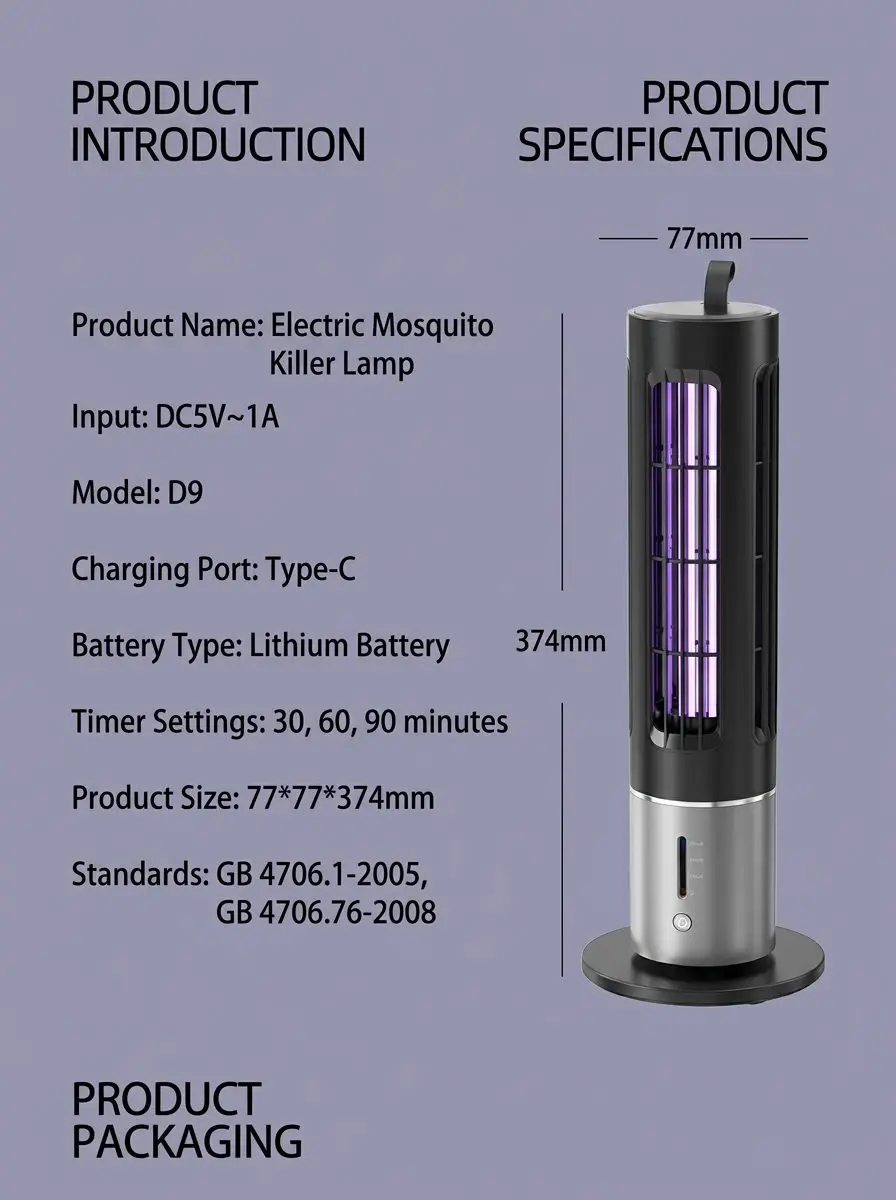 Premium UV LED Mosquito Killer Lamp & Smart Night Light - Rechargeable Indoor Bug Zapper 6 Mosquito killer lamp specifications
