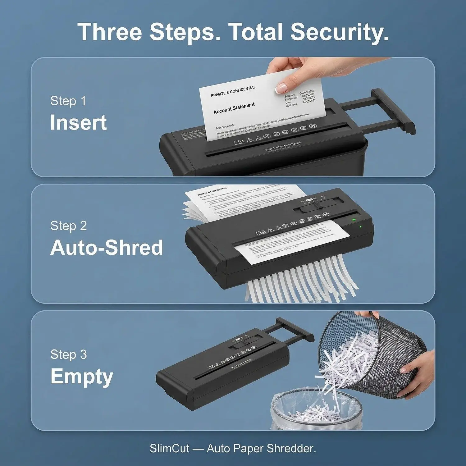 SlimCut Auto Paper Shredder – Portable Home Office Document Shredder, Strip-Cut, Lightweight 5 Shredder product clean shot