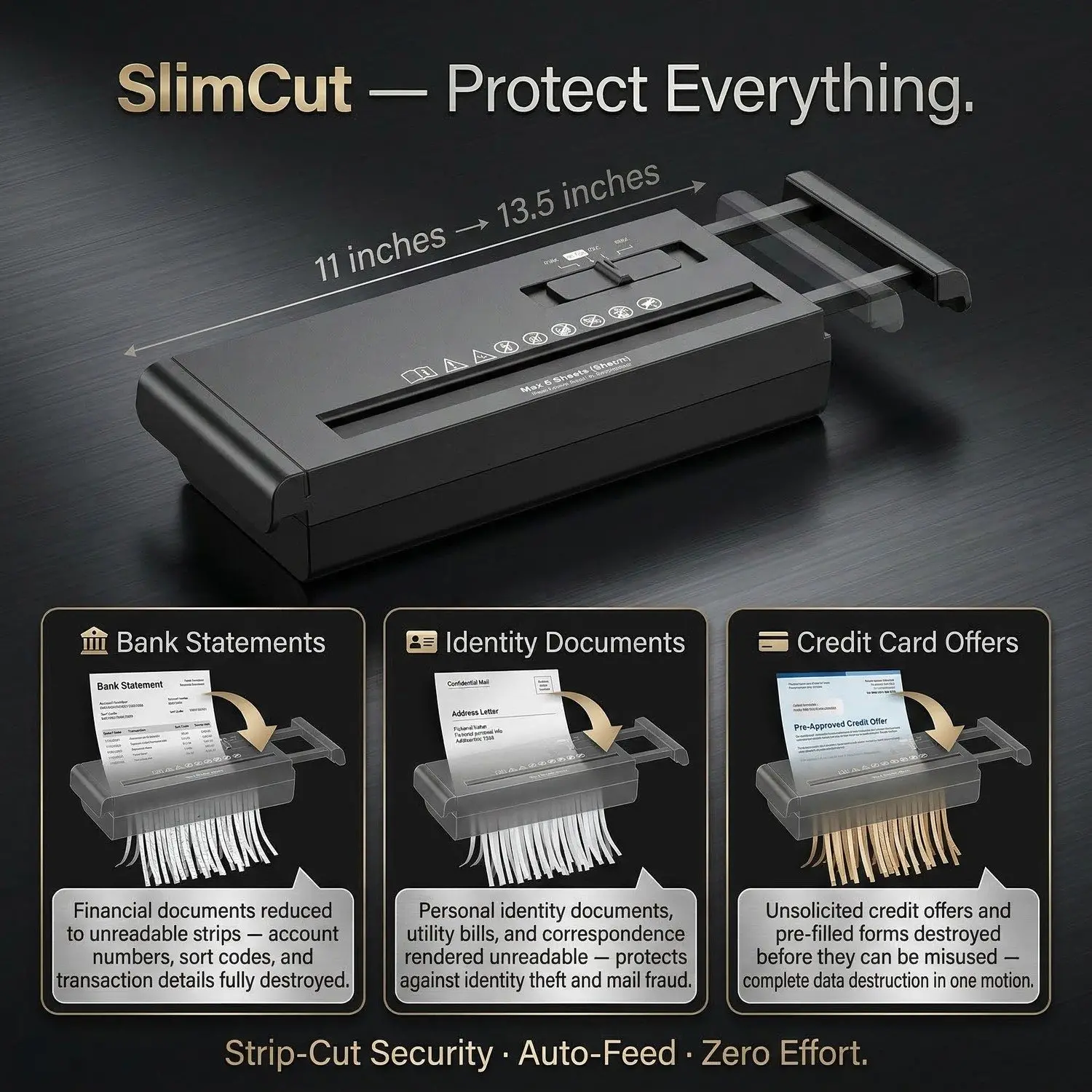 SlimCut Auto Paper Shredder – Portable Home Office Document Shredder, Strip-Cut, Lightweight 2 Auto-stop feature